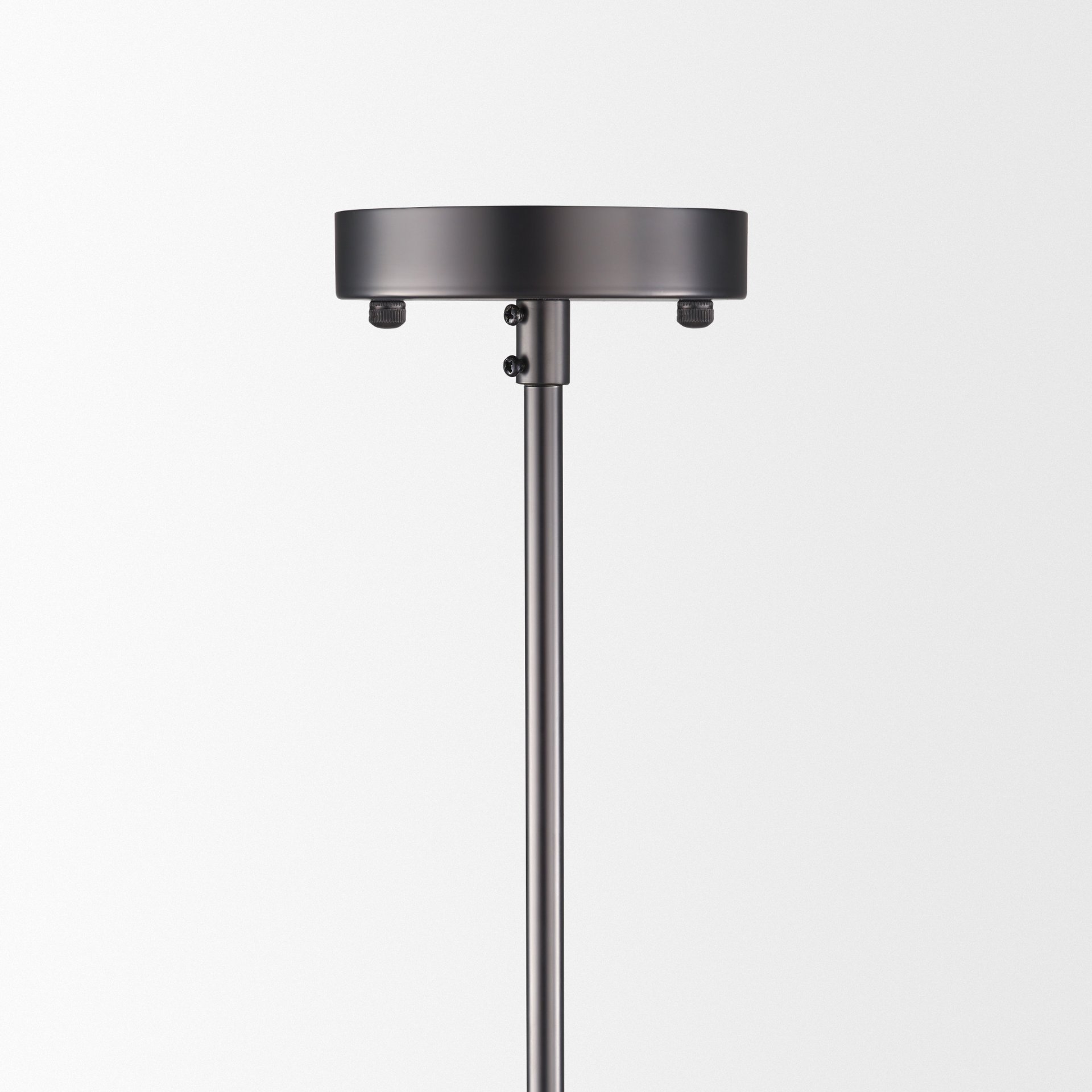 Anna (26'x14') Hanging Gun-Metal with Clear Glass Rods Six Bulb Chandelier, by Mercana, 26" length x 26" width x 14" height View 4