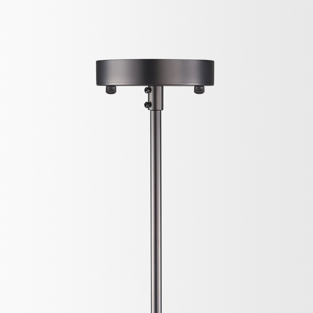 Anna (26'x14') Hanging Gun-Metal with Clear Glass Rods Six Bulb Chandelier, by Mercana, 26" length x 26" width x 14" height View 4