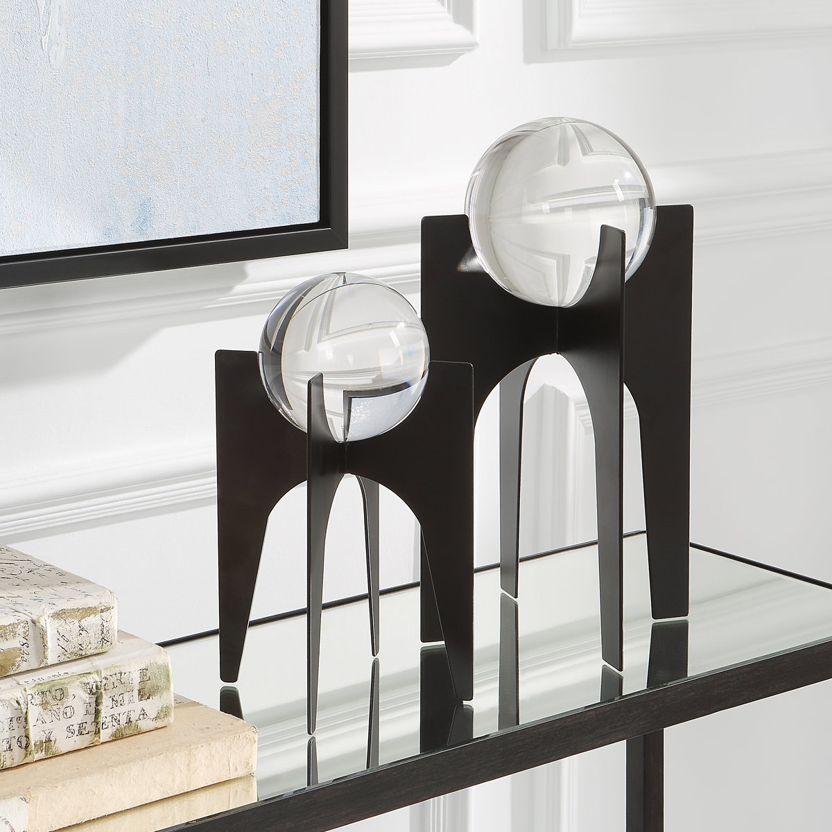Ellianna Crystal Spheres On Black Base Set/2, Decorative by Uttermost, 7.12" width x 15.62" height x 7.12" depth View 2