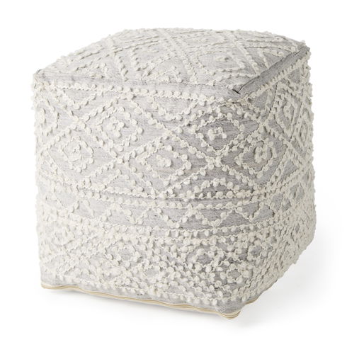 Farida 6.0L x 16.0W x 16.0H Light Gray Wool and Polyester Patterned Pouf