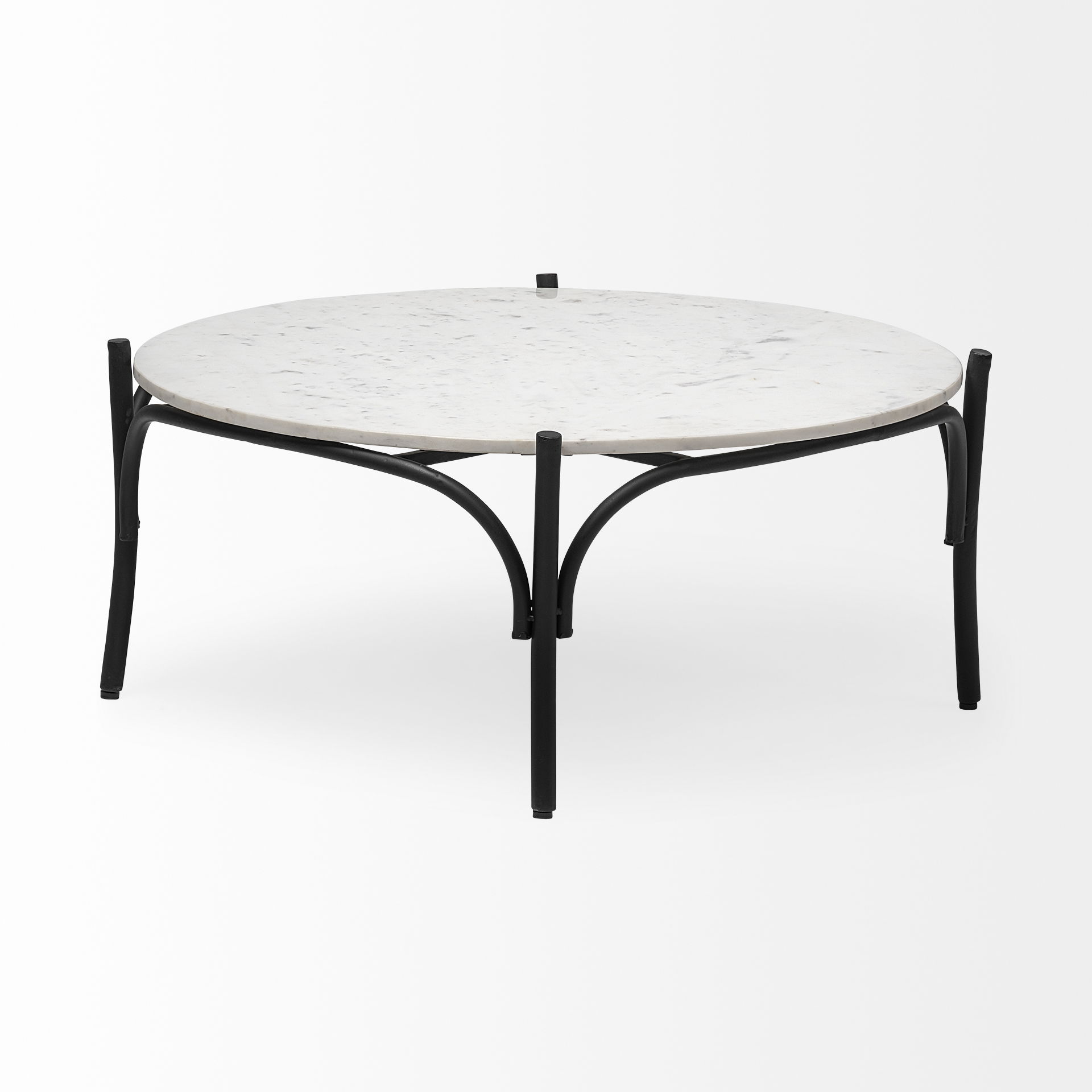 Etienne 36' Round White Marble Top Black Metal Base Coffee Table large image 