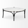 Etienne 36' Round White Marble Top Black Metal Base Coffee Table thumbnail 4