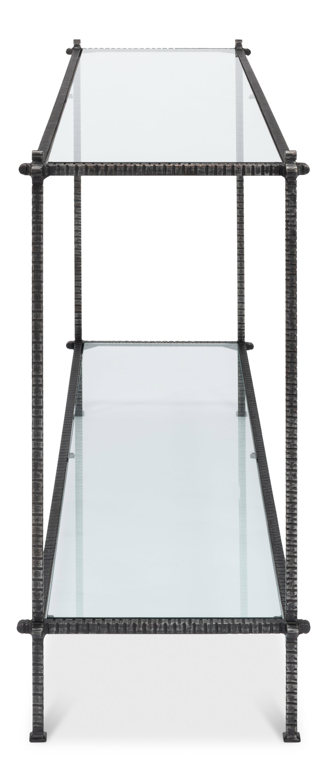 Hand Chased Iron Console Tble  Glass Top, by Sarreid, 1'4" length x 5' width x 2'9" height View 3