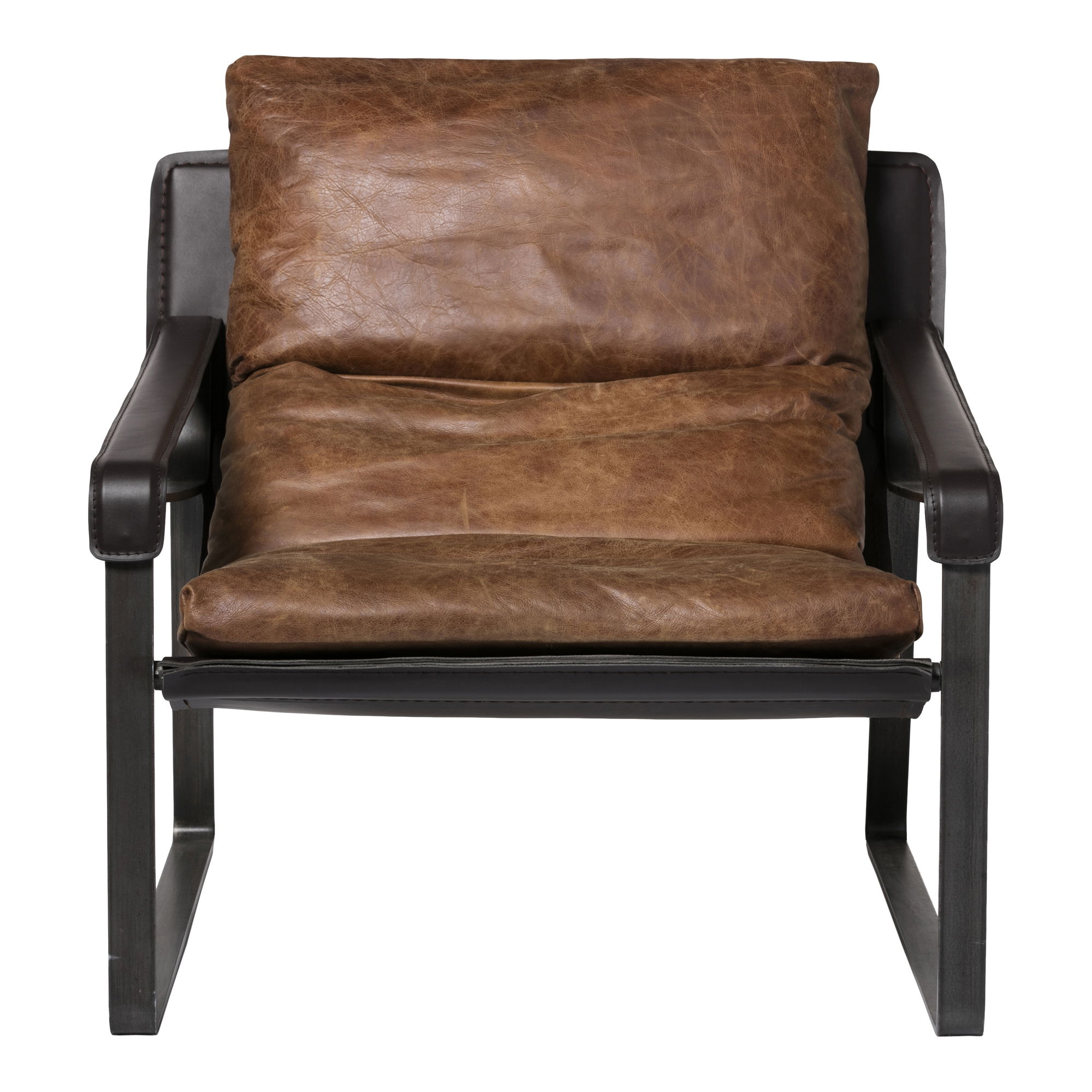 Connor Club Chair Open Road Brown Leather, Accent Chair by Moe's Home, 30.75" width x 27.5" height x 34" depth View 1