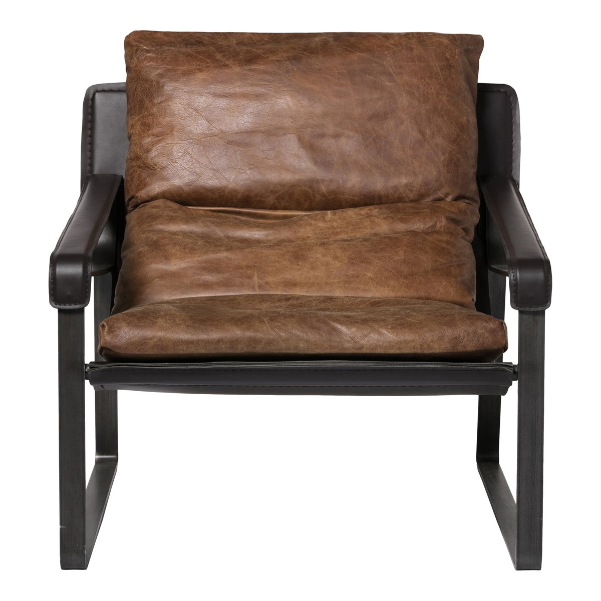 Connor Club Chair Open Road Brown Leather, Accent Chair by Moe's Home, 30.75" width x 27.5" height x 34" depth View 1
