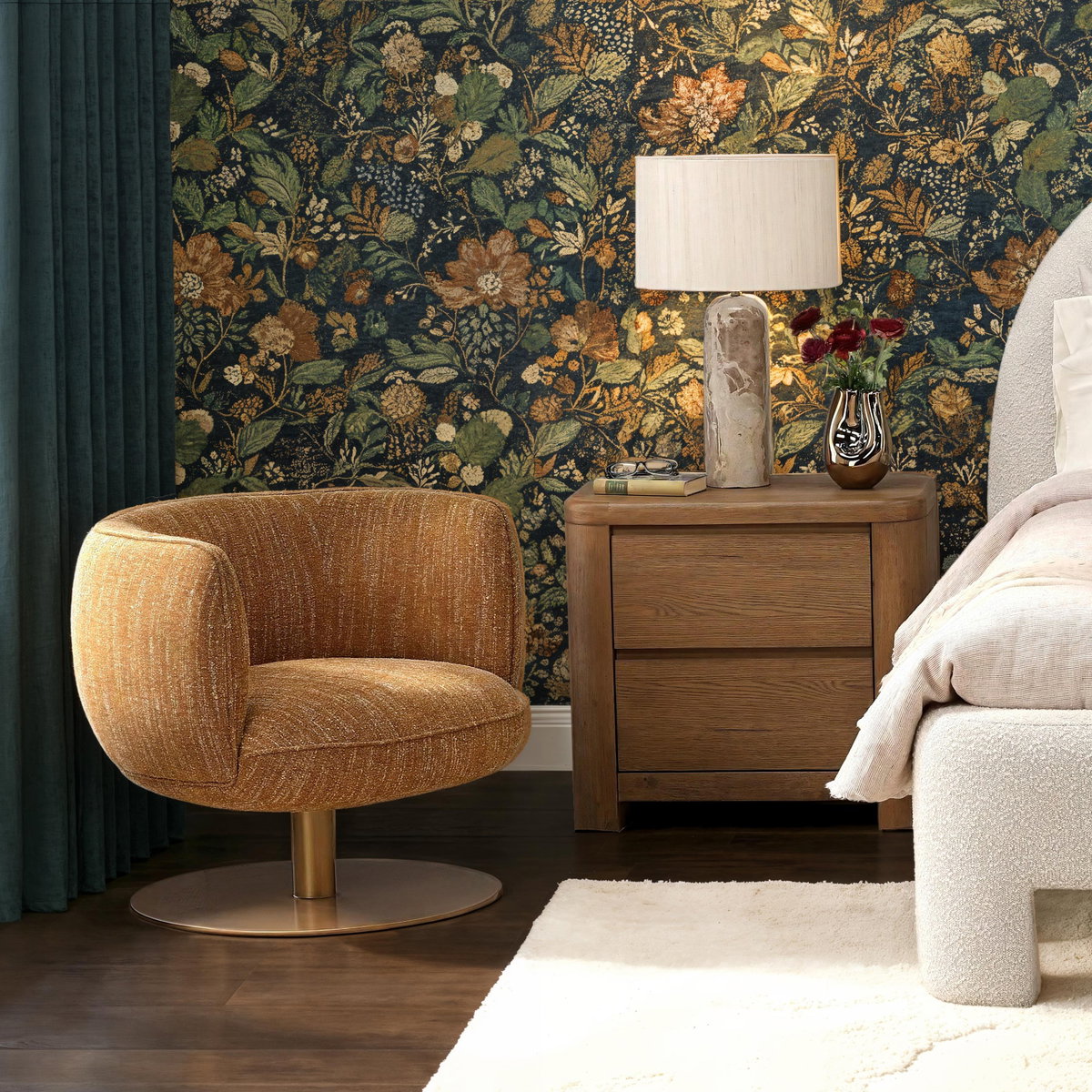 Aisha Swivel Chair Mustard, Accent Chair by Dovetail, 33.7" width x 28.1" height x 30.1" depth View 7