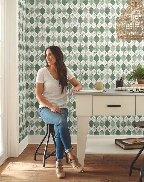 Woodblock Print Forest Green Wallpaper