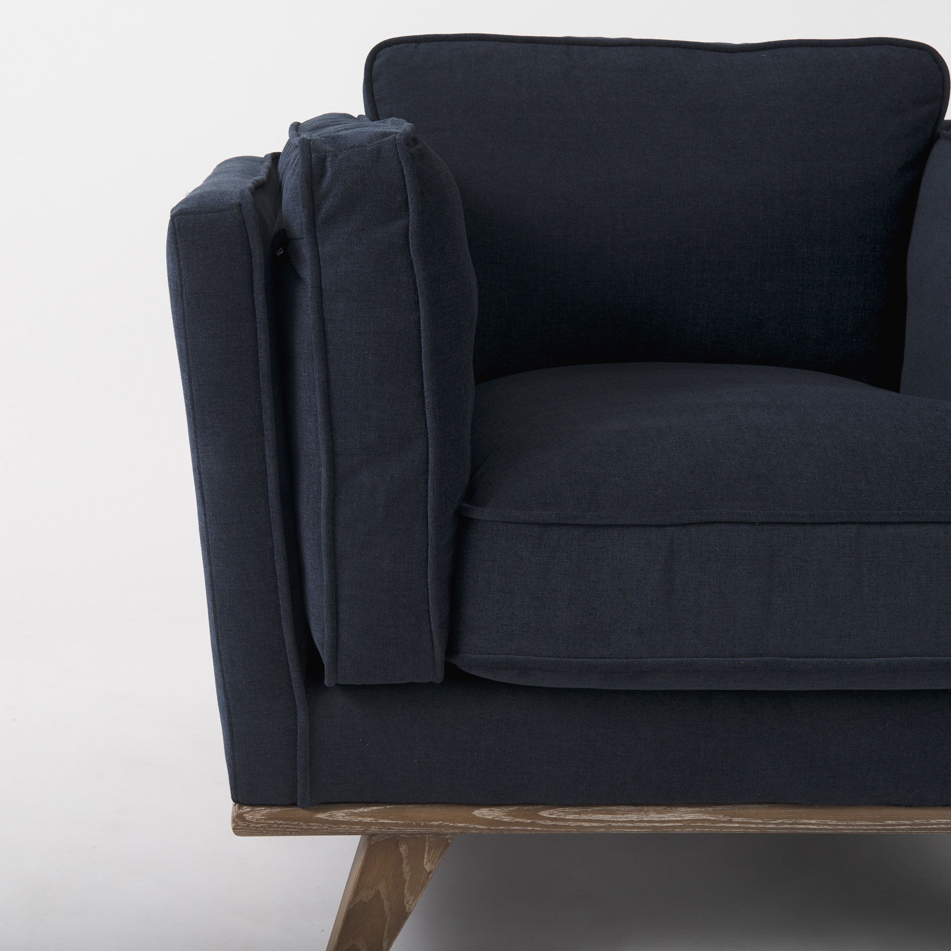 Brooks  Navy Blue Fabric Chair with Medium Brown Wooden Legs large image 
