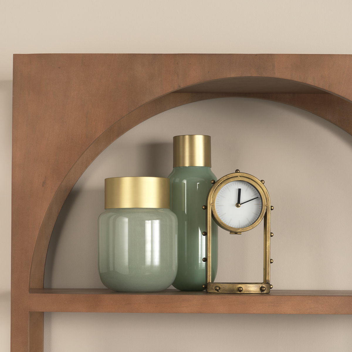 Minty Medium  Green Glass Vase with Matte Gold Metal Neck Cuff, by Mercana, 8.66" length x 8.66" width x 12.44" height View 3