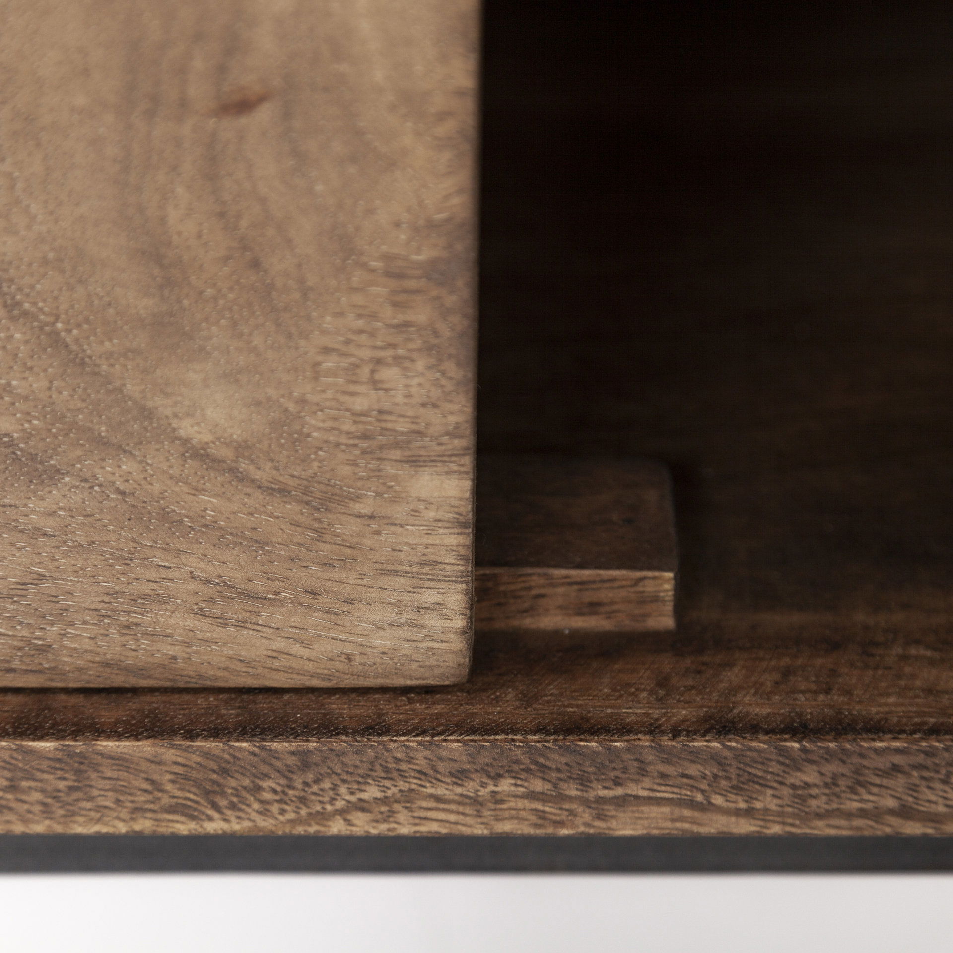 Glenn IV Dark Brown Wood with Black Iron Frame Media Console with Storage, TV Stand for TV up to 71', by Mercana, 61.5" length x 18" width x 24" height View 12