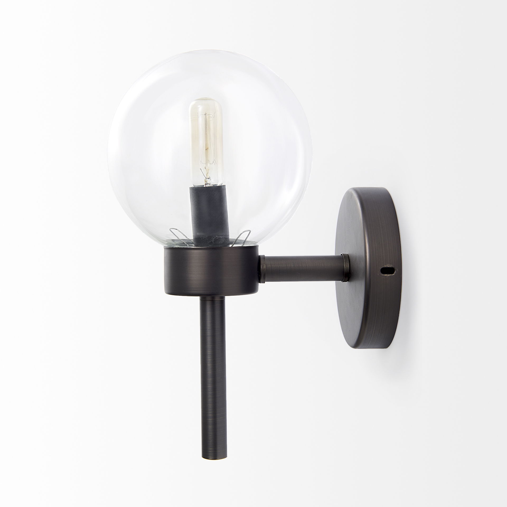 Boltern II 6x12 Black Toned Glass Globe Wall Sconce, by Mercana, 6" length x 6" width x 12" height View 4