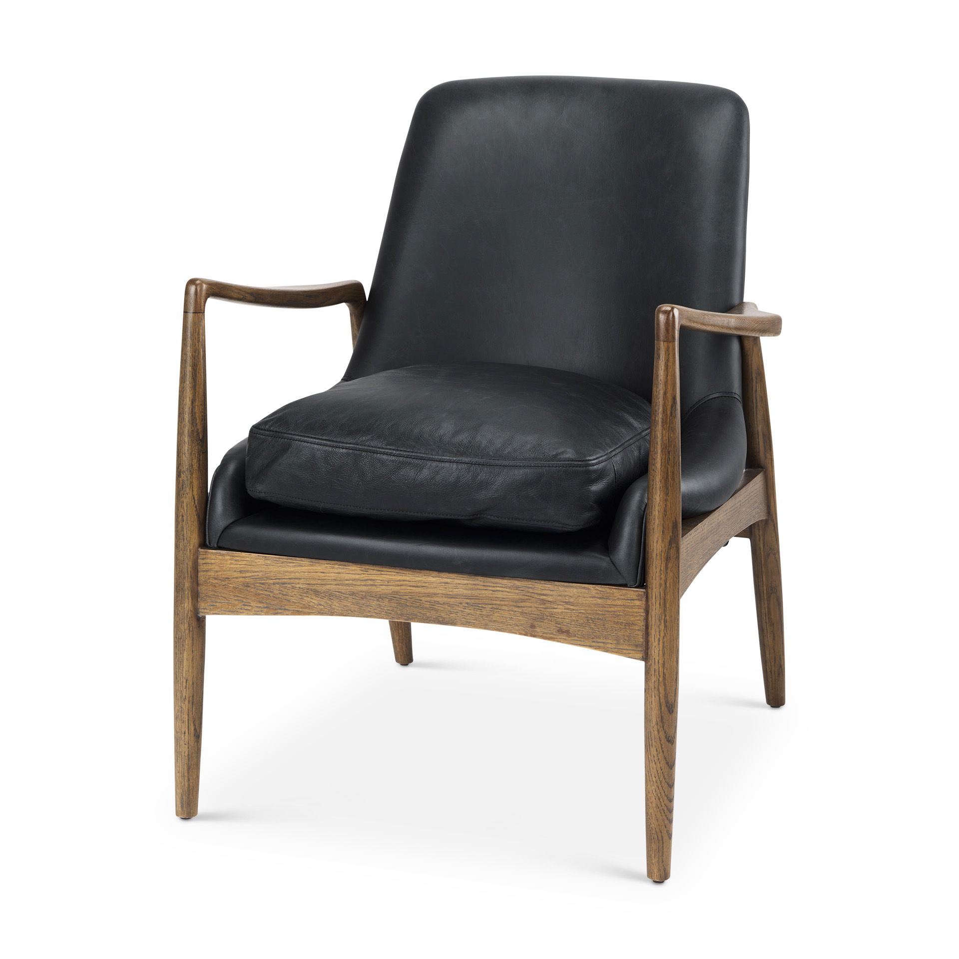 Westan Black Genuine Leather with Medium Brown Wood Accent Chair large image 