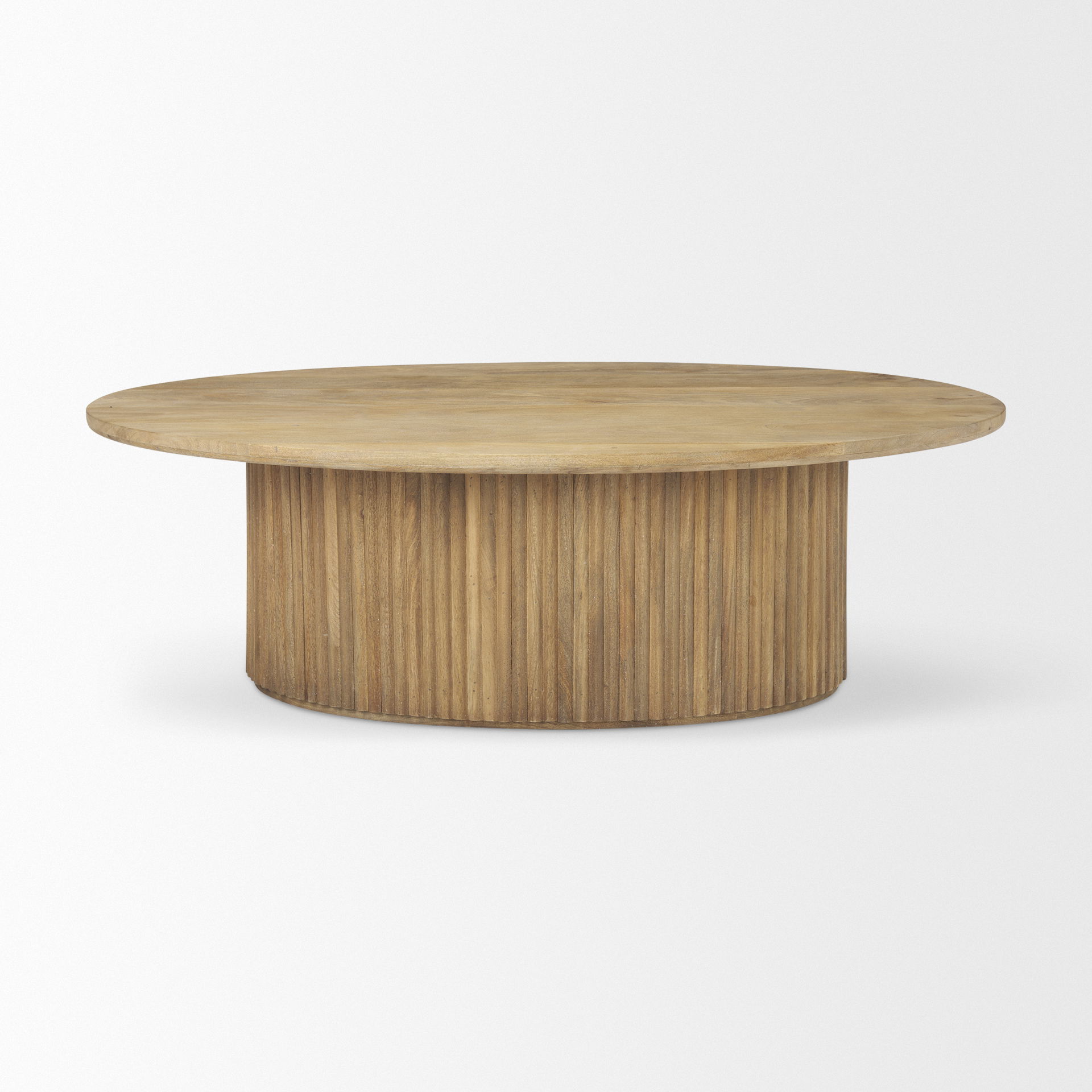 Terra 48L x 28W x 15H Light Brown Wood Oval Fluted Coffee Table, by Mercana, 48" length x 28" width x 15" height View 4