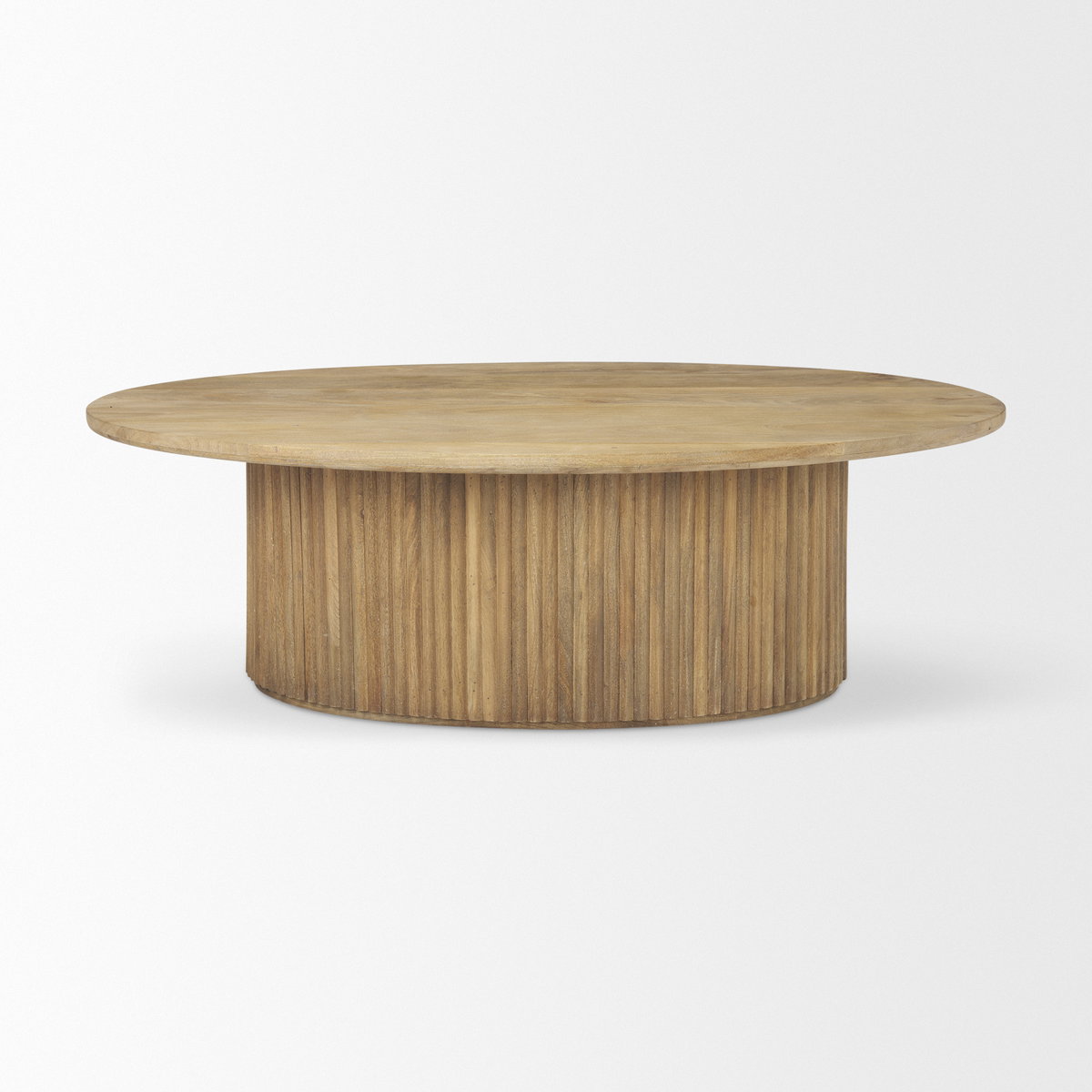 Terra 48L x 28W x 15H Light Brown Wood Oval Fluted Coffee Table, by Mercana, 48" length x 28" width x 15" height View 4