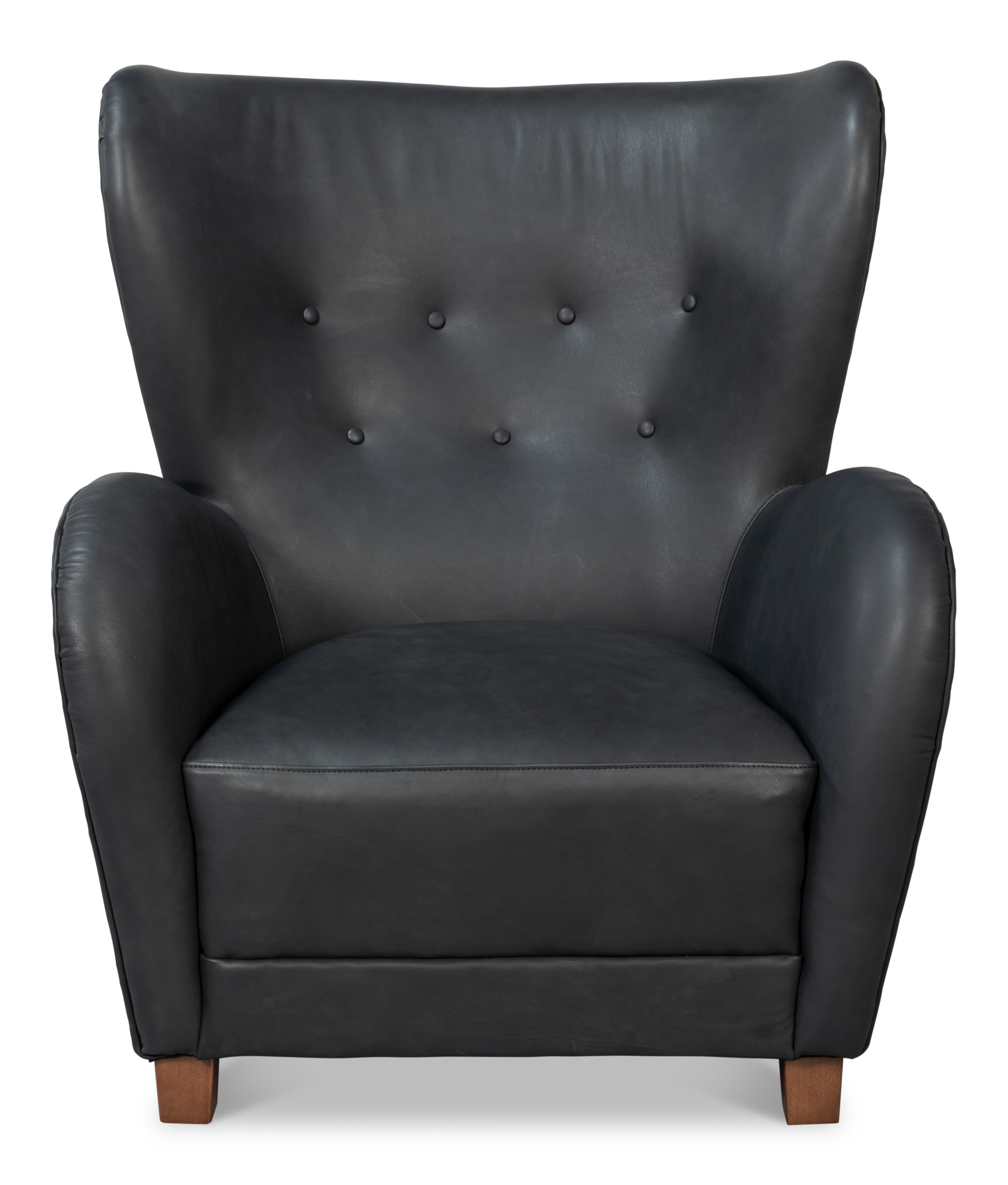 Lombard Wing Chair,Santoni Black Leather, Seating by Sarreid, 34" length x 36" width x 40" height View 15