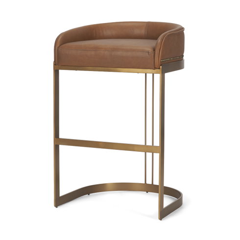 Hollyfield Low Back 28.75in Seat Bar Stool | Cognac Brown Leather