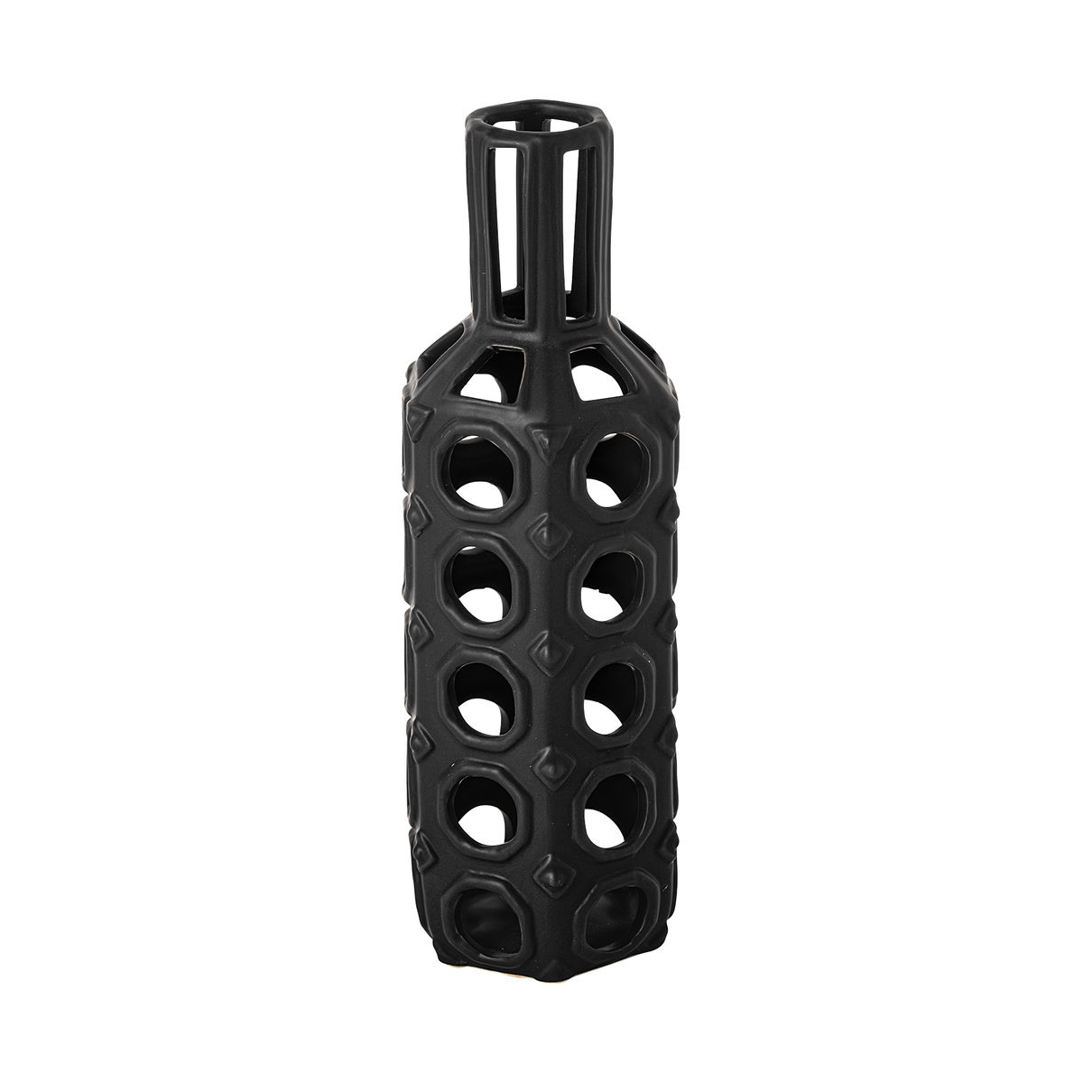 Brunel Large Black Drum-Shaped Ceramic Vase, by Mercana, 3.94" length x 3.94" width x 12.01" height View 1