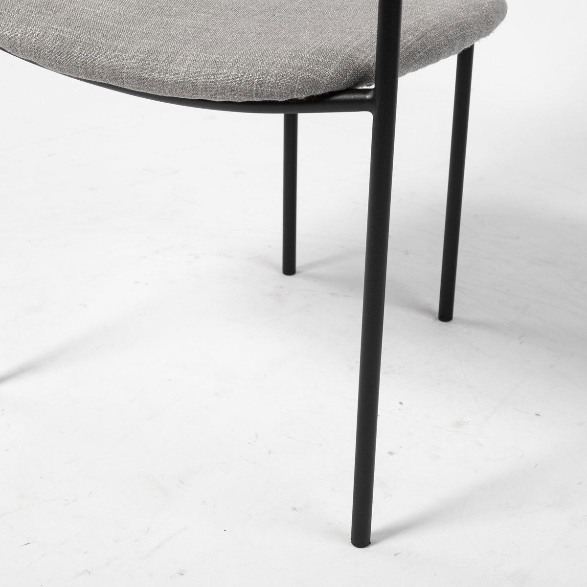 Parker Curved Back Dining Arm Chair | Gray Fabric with Black Metal, Dining Chair by Mercana, 21.65" length x 21.26" width x 28.74" height View 15