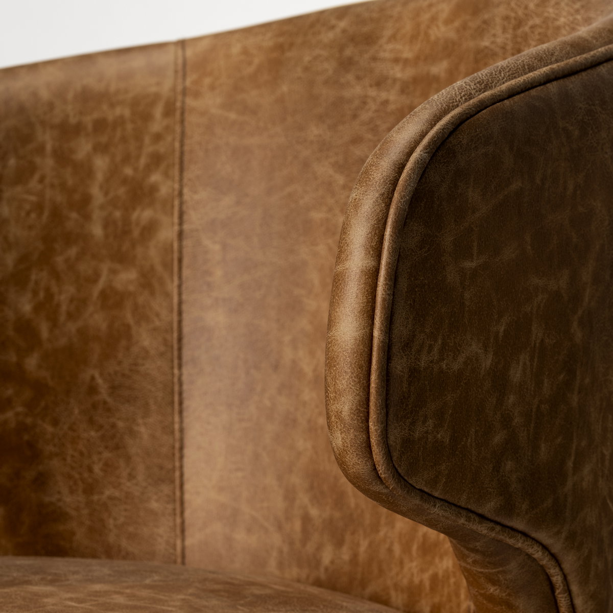 Niles 20' Seat Height Brown Faux Leather Seat with Brown Wooden Legs Wingback Dining Chair, by Mercana, 22.5" length x 24" width x 32" height View 7