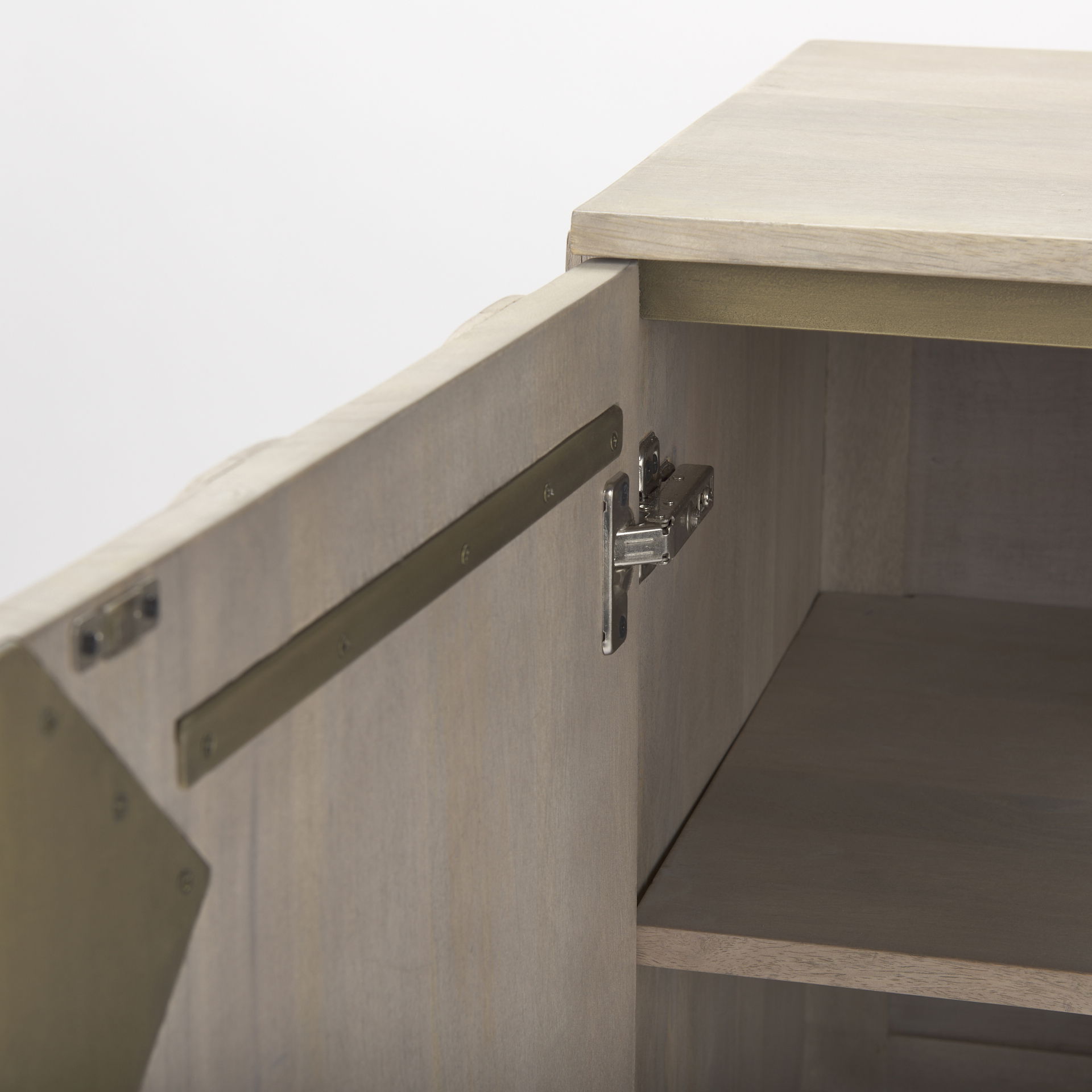 Excelsior 36.0L x 18.0W x 32.5H Light Brown Wood Gold Iron Base Accent Cabinet, Cabinets & Chest by Mercana, 36.5" length x 18.5" width x 32.5" height View 10