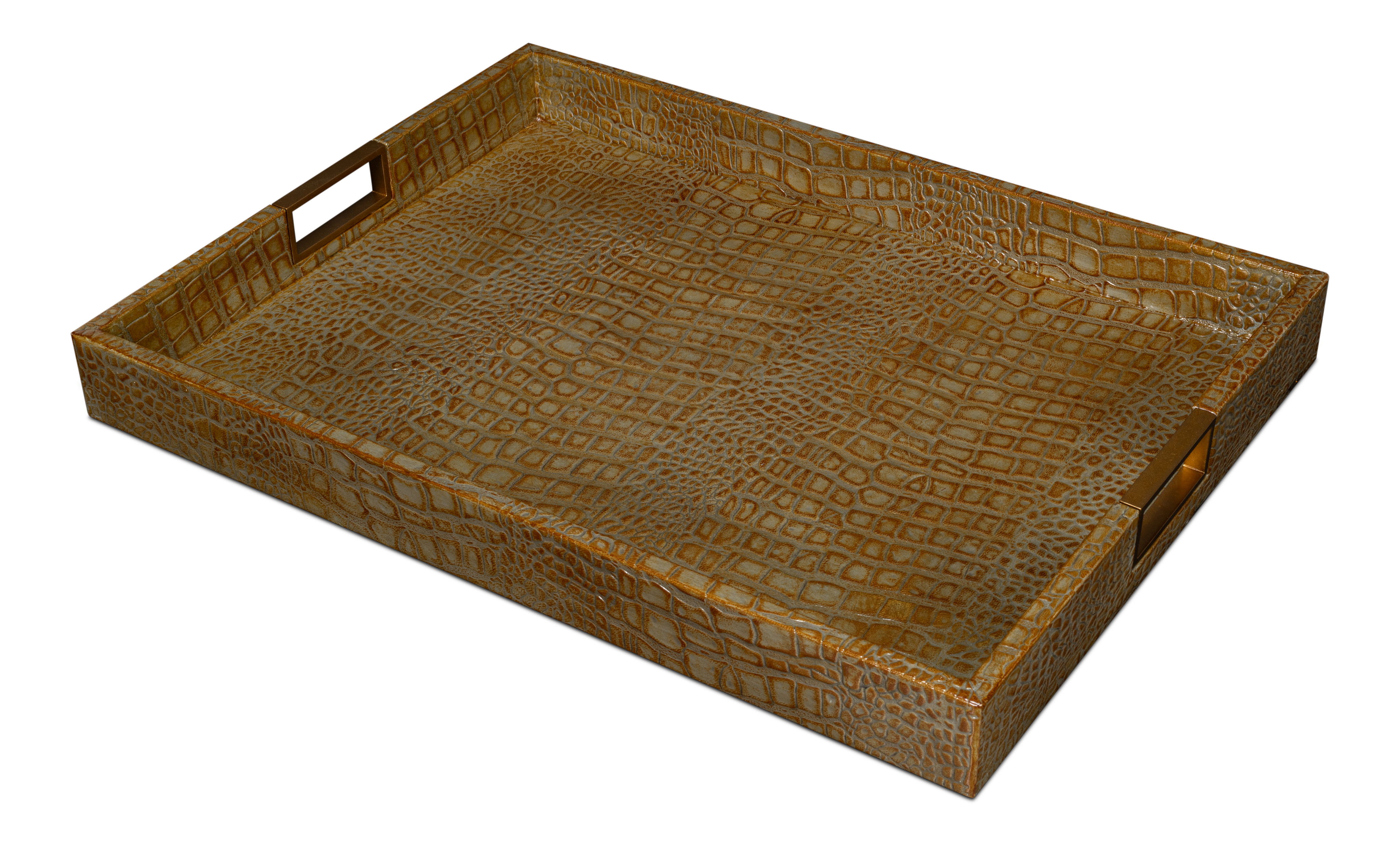 Norton Leather Tray,Croco Leather,Ant Gr, Decor by Sarreid, 24" length x 18" width x 2.5" height View 10