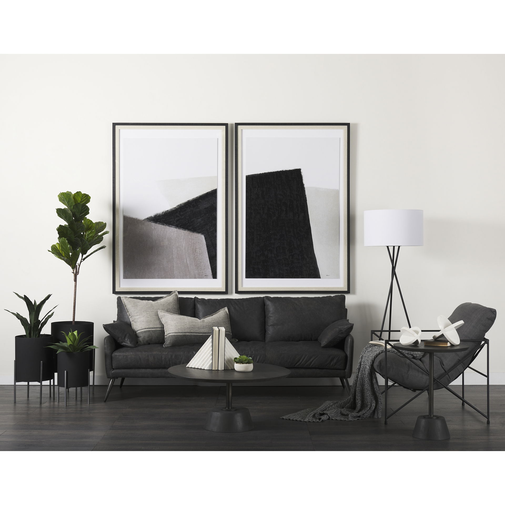 Cochrane 82L x 33W x 32.3 Black Leather Three Seater Sofa large image 