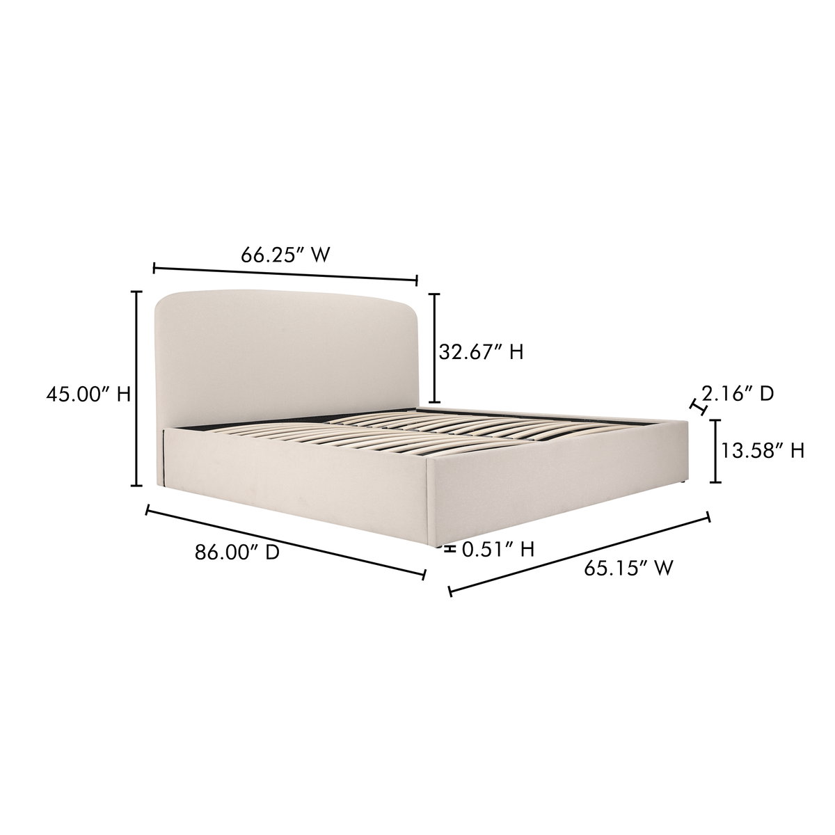 Joan Queen Storage Bed Cream, by Moe's Home, 5'6.25" width x 3'9" height x 7'2" depth View 13