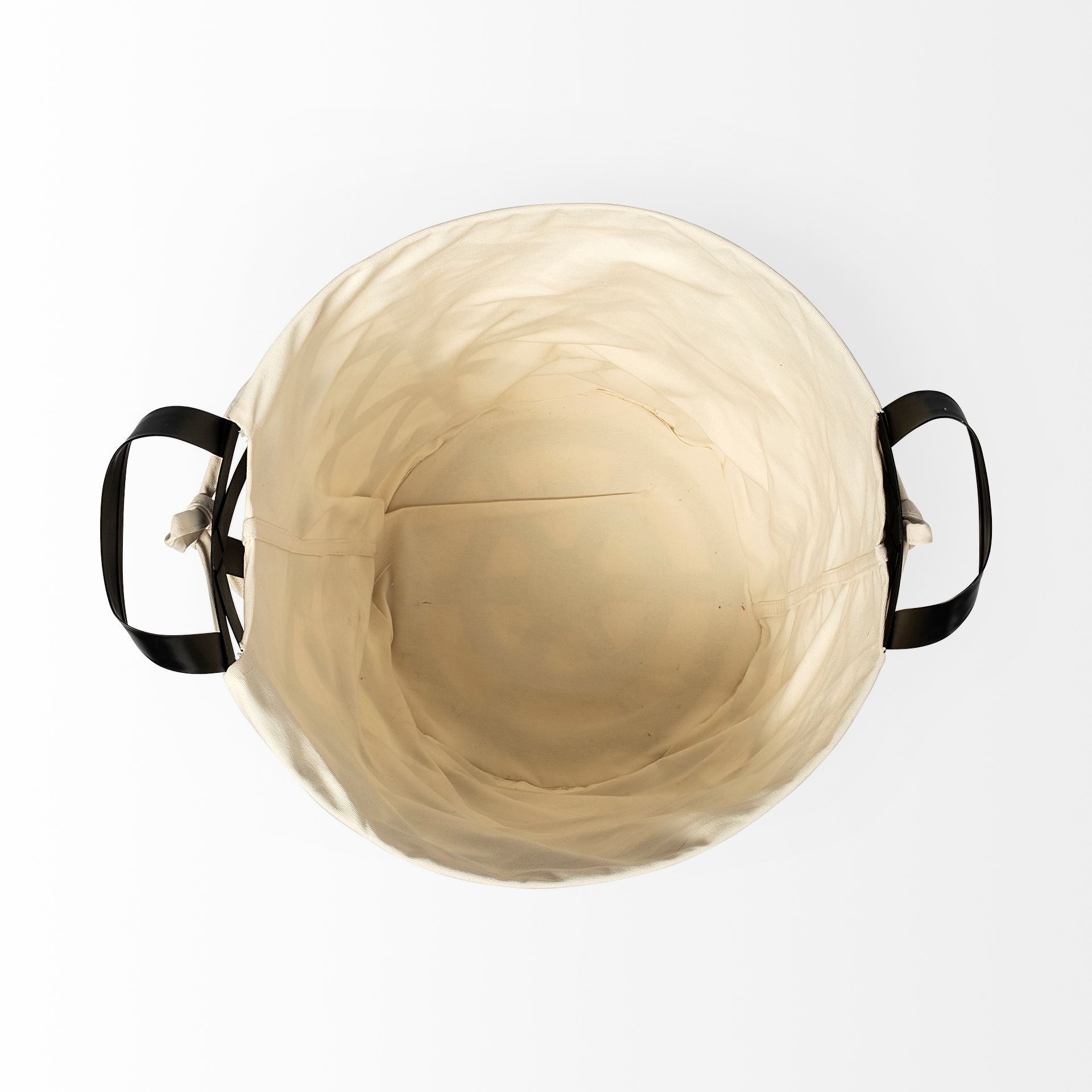 Liya 18L x 15W Black Metal Basket with Cream Fabric Liner, Bins & Basket by Mercana, 18.11" length x 14.57" width x 17.32" height View 5