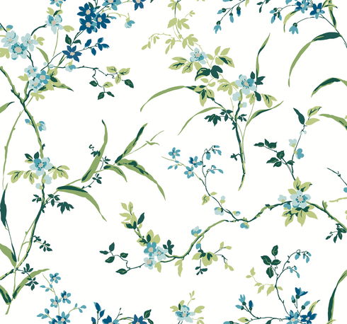 Blossom Branches White & Blue Wallpaper