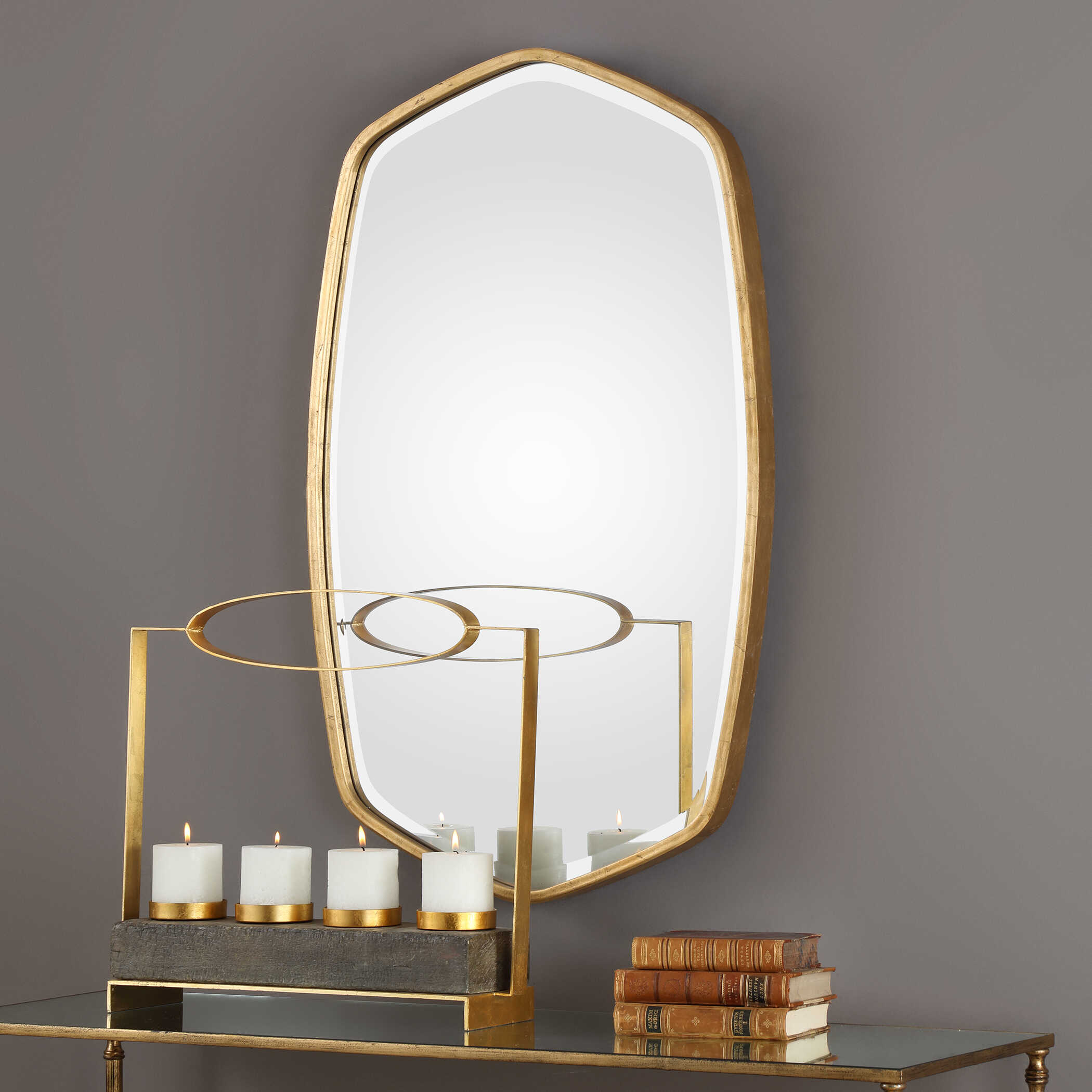 Duronia Antiqued Gold Mirror, by Uttermost, 22.25" width x 36.13" height x 1.75" depth View 5