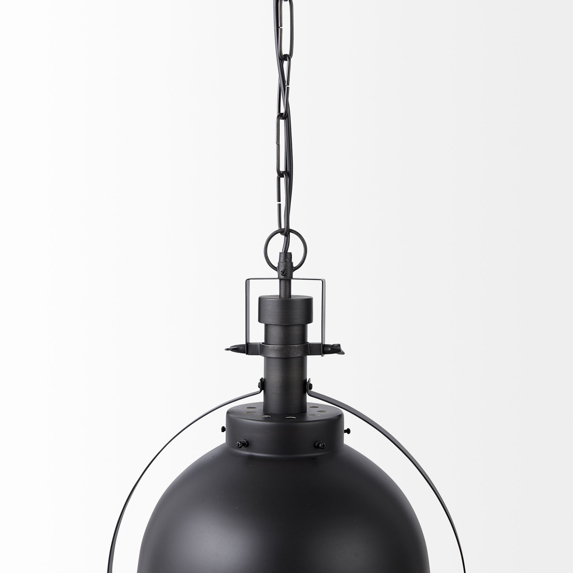 Leighton II 15x20 Black Metal Spherical Pendant Light, by Mercana, 15" length x 15" width x 20" height View 7