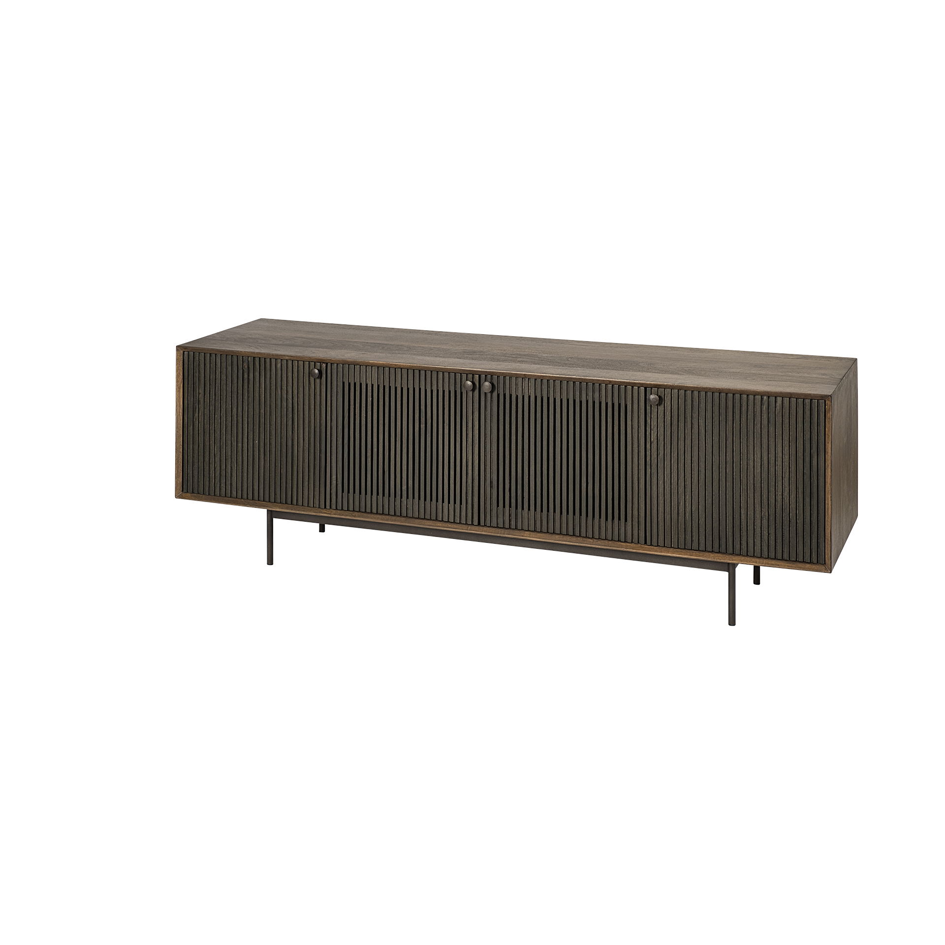 Grace I Two-Toned Brown Solid Wood TV Stand Media Console with Slated Doors, TV up to 82', by Mercana, 72" length x 20.5" width x 24.25" height View 1