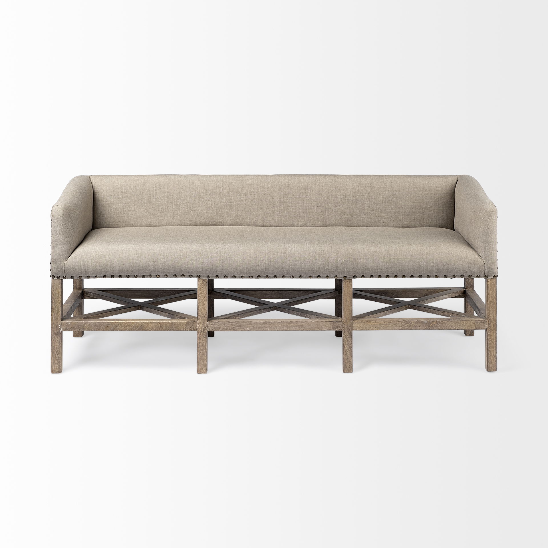 Bergen 60L x 19W Beige Fabric Covered Seat with Brown Wood Frame Accent Bench Bergen 60L x 19W Beige Fabric Covered Seat with Brown Wood Frame Accent Bench large image