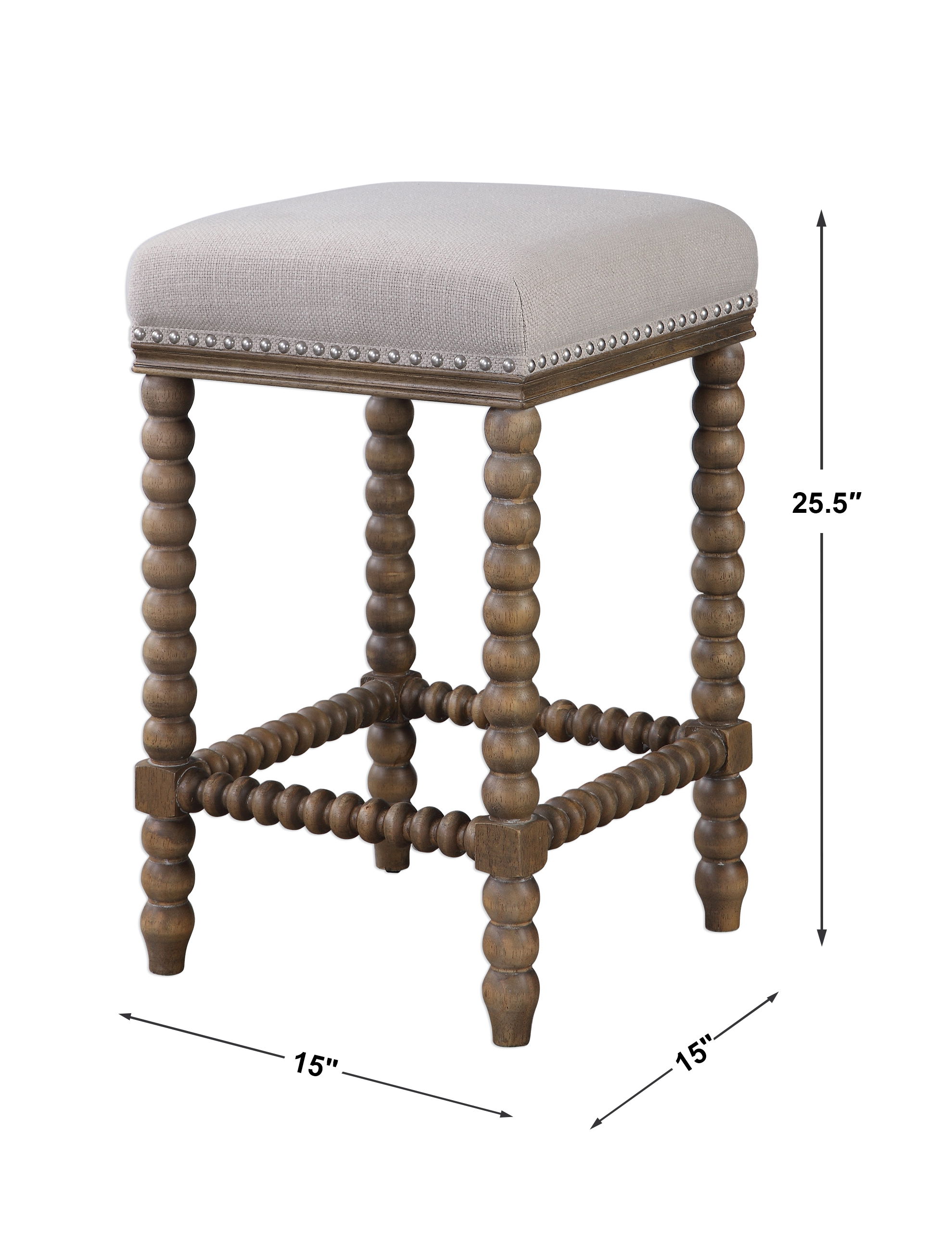 Pryce Wooden Counter Stool, Furniture by Uttermost, 15" width x 25.5" height x 15" depth View 3