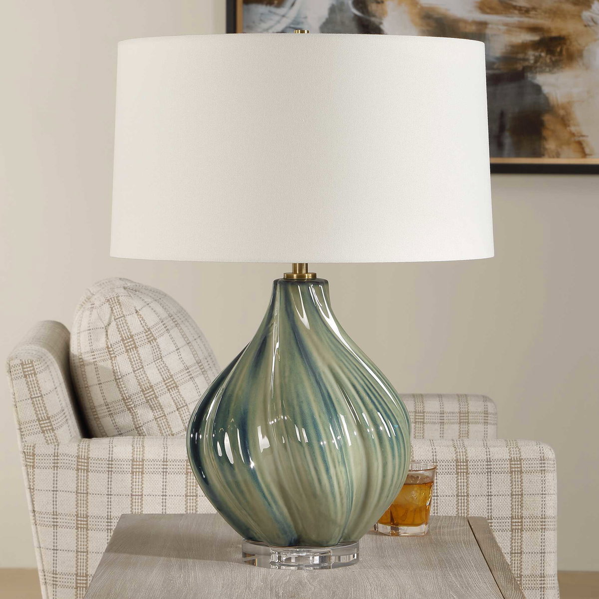 Tausha Green Table Lamp, by Uttermost, 18" width x 25.5" height x 18" depth View 3
