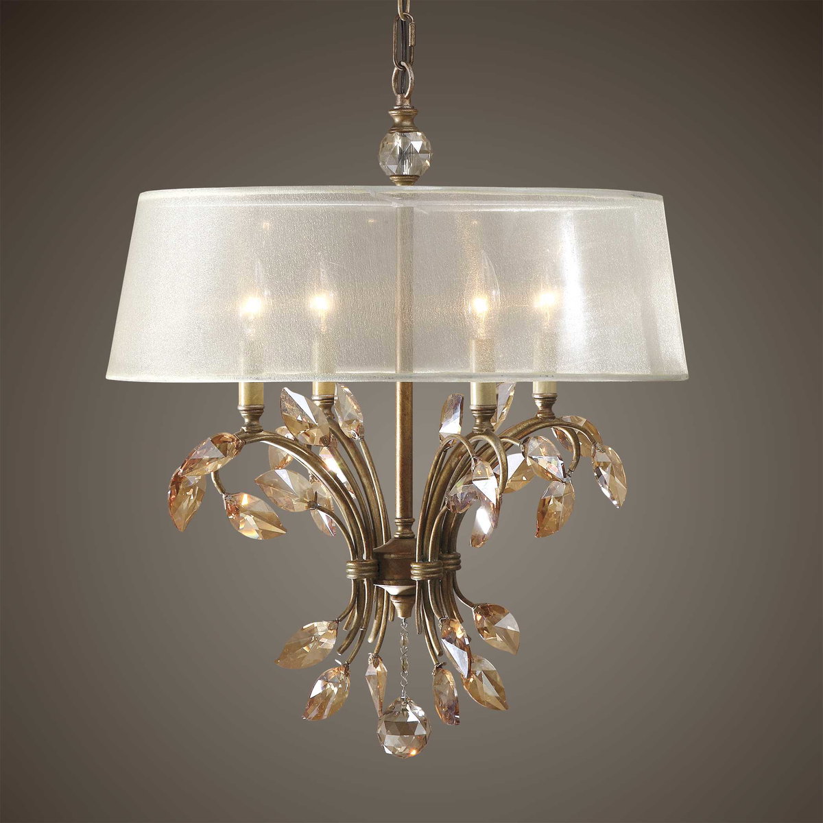 Alenya 4 Light Gold Metal Chandelier, Drum Pendant by Uttermost, 20.75" width x 25.37" height x 20.75" diameter x 20.75" depth View 2
