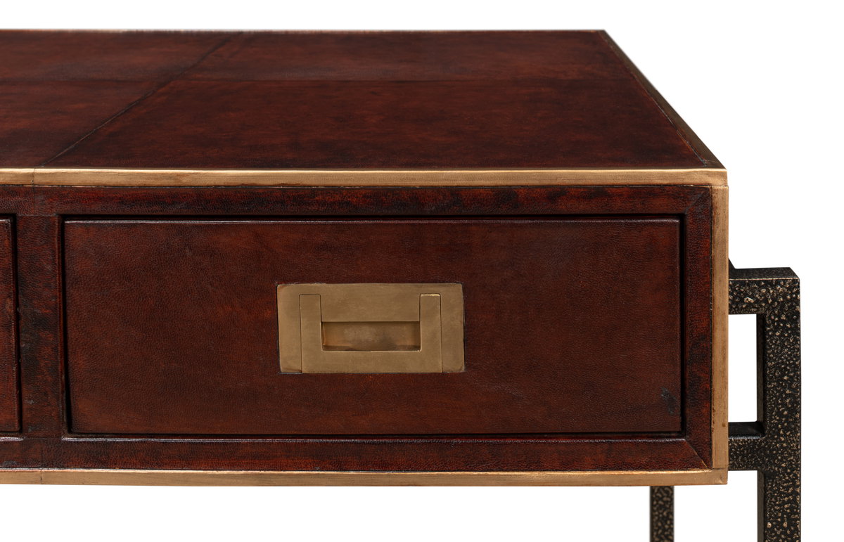 Old Brown Leather Desk, by Sarreid, 1'10" length x 4'1" width x 2'7" height View 8