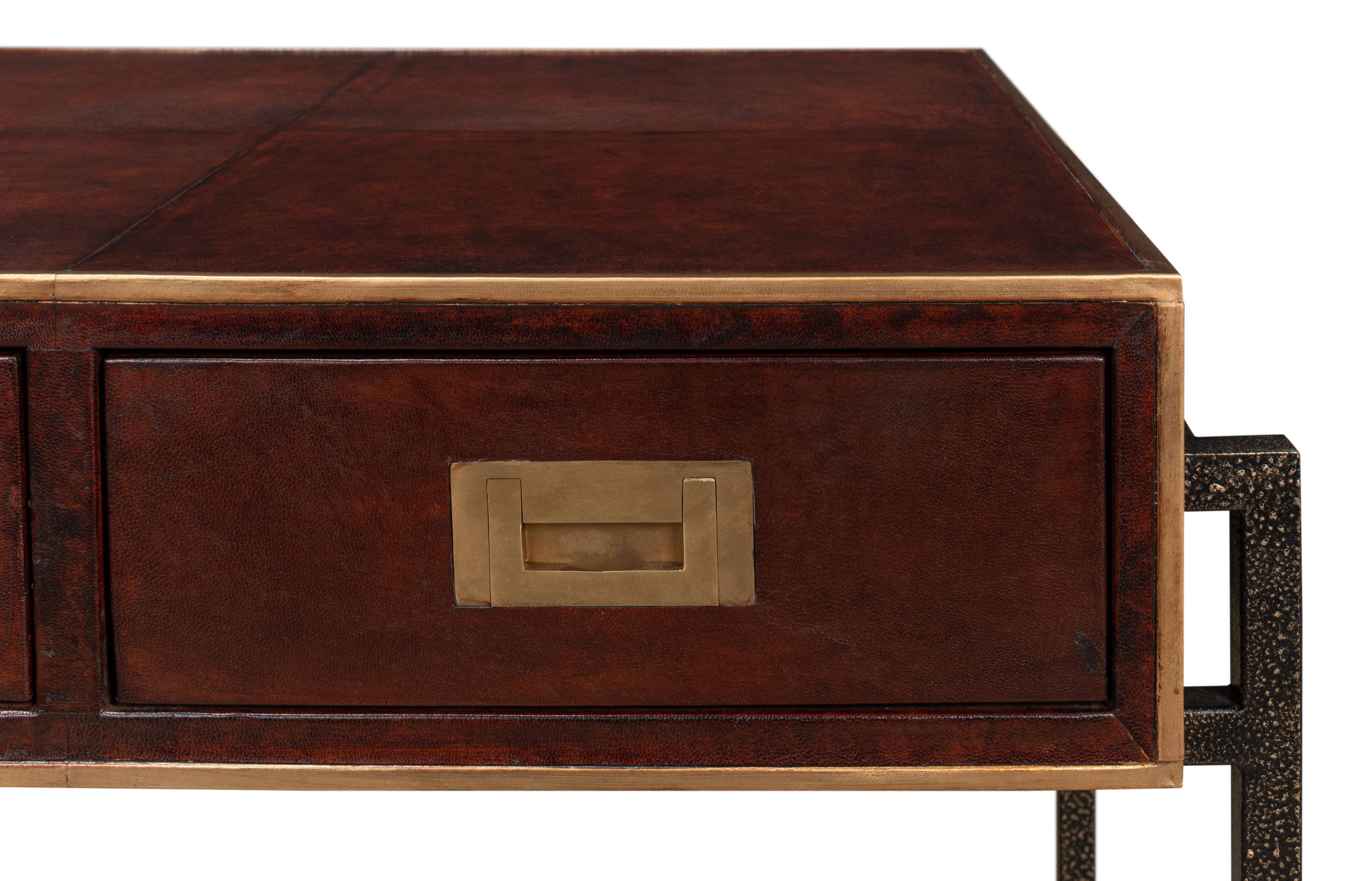 Old Brown Leather Desk, by Sarreid, 49" length x 22" width x 31" height View 8