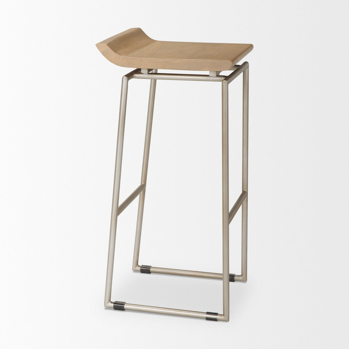 Givens 31.8'H Seat Height Brown Wood with Silver Metal Frame Barstool, Counter & Bar Stool by Mercana, 14" length x 15.8" width x 32" height View 7