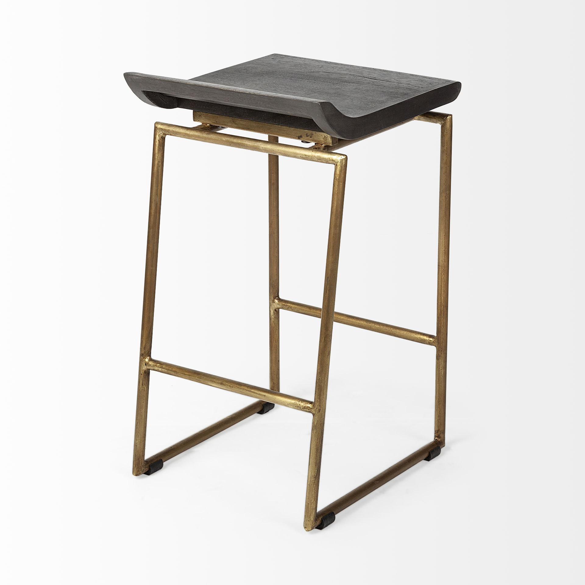 Givens 24.25'H Brown Wood Seat Gold Metal Frame Stool, Counter & Bar Stool by Mercana, 14" length x 15.8" width x 26" height View 9