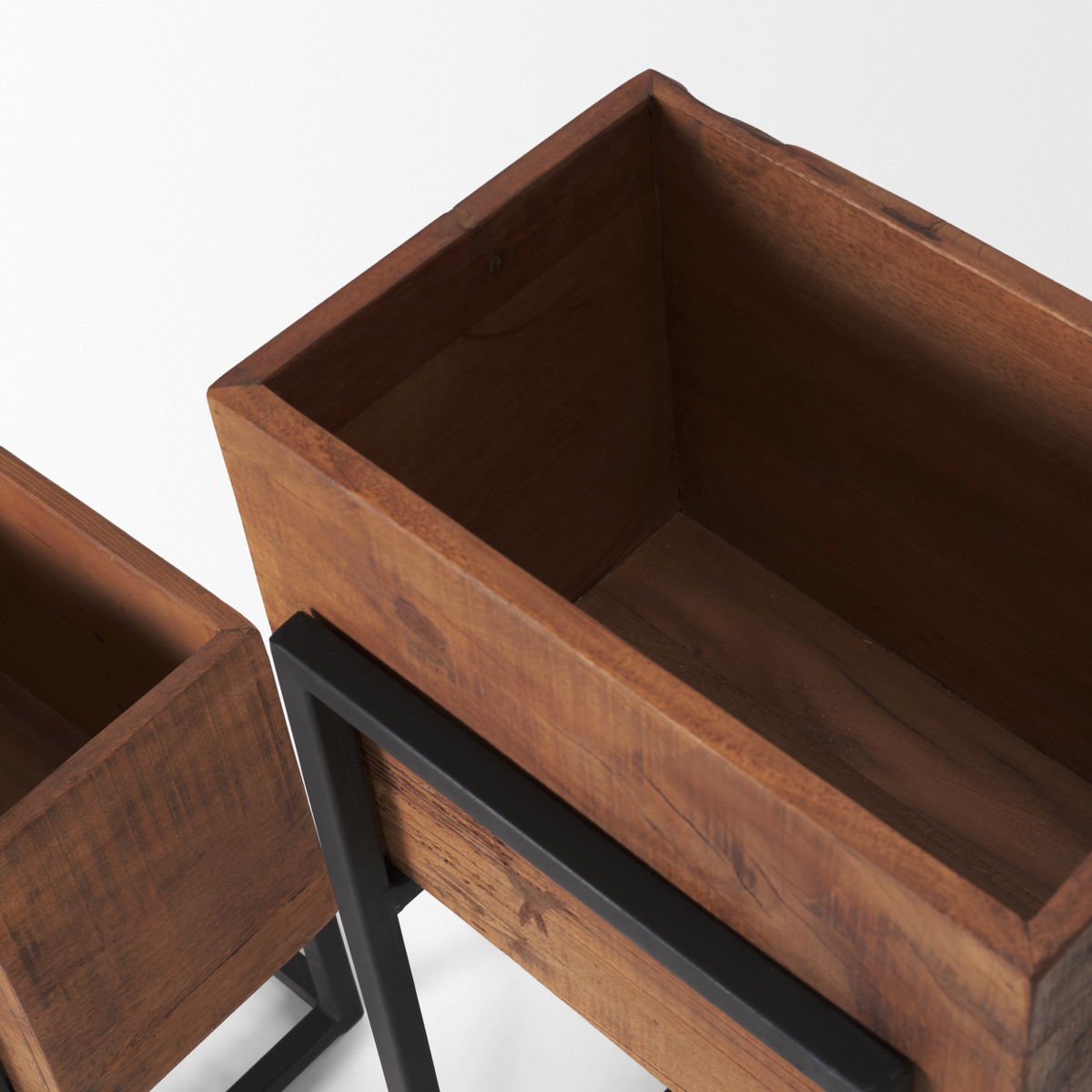 Jadine Set of 2 Medium Brown Wood with Black Metal Rectangle Frames, Planter by Mercana, 15" length x 12" width x 30" height View 10