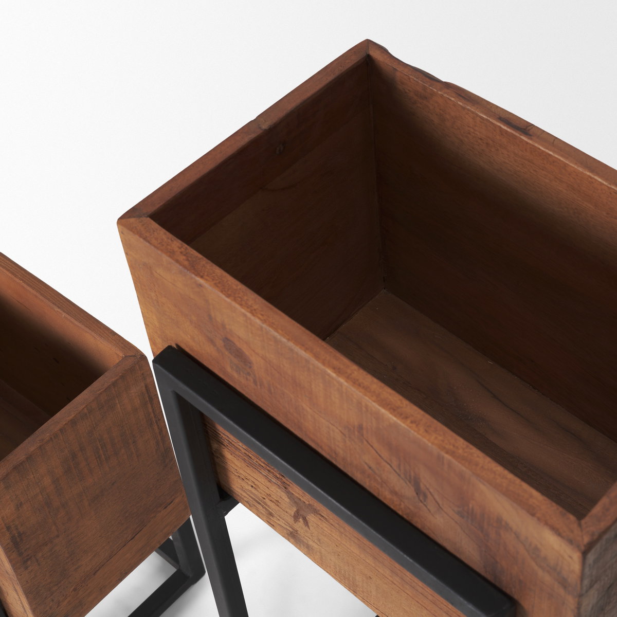 Jadine Set of 2 Medium Brown Wood with Black Metal Rectangle Frames, Planter by Mercana, 15" length x 12" width x 30" height View 10