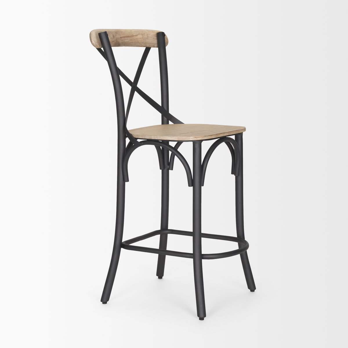Etienne Low Back 26.25in Seat Counter Stool | Light Brown with Metal, Counter & Bar Stool by Mercana, 20.3" length x 22" width x 41.5" height View 8