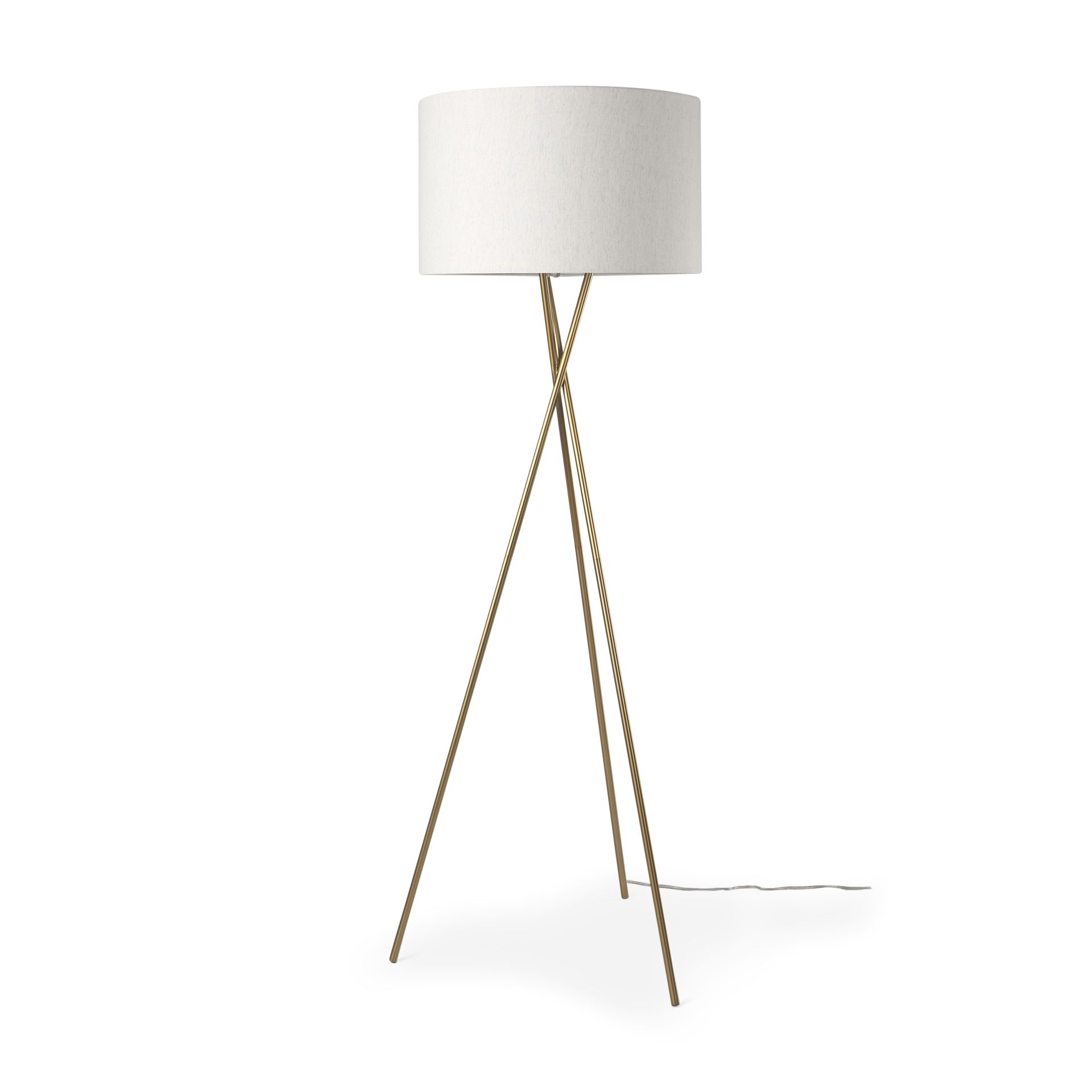 Ambrose  Gold Metal with Cream Fabric Shade Floor Lamp, by Mercana, 20" length x 20" width x 61.75" height View 1