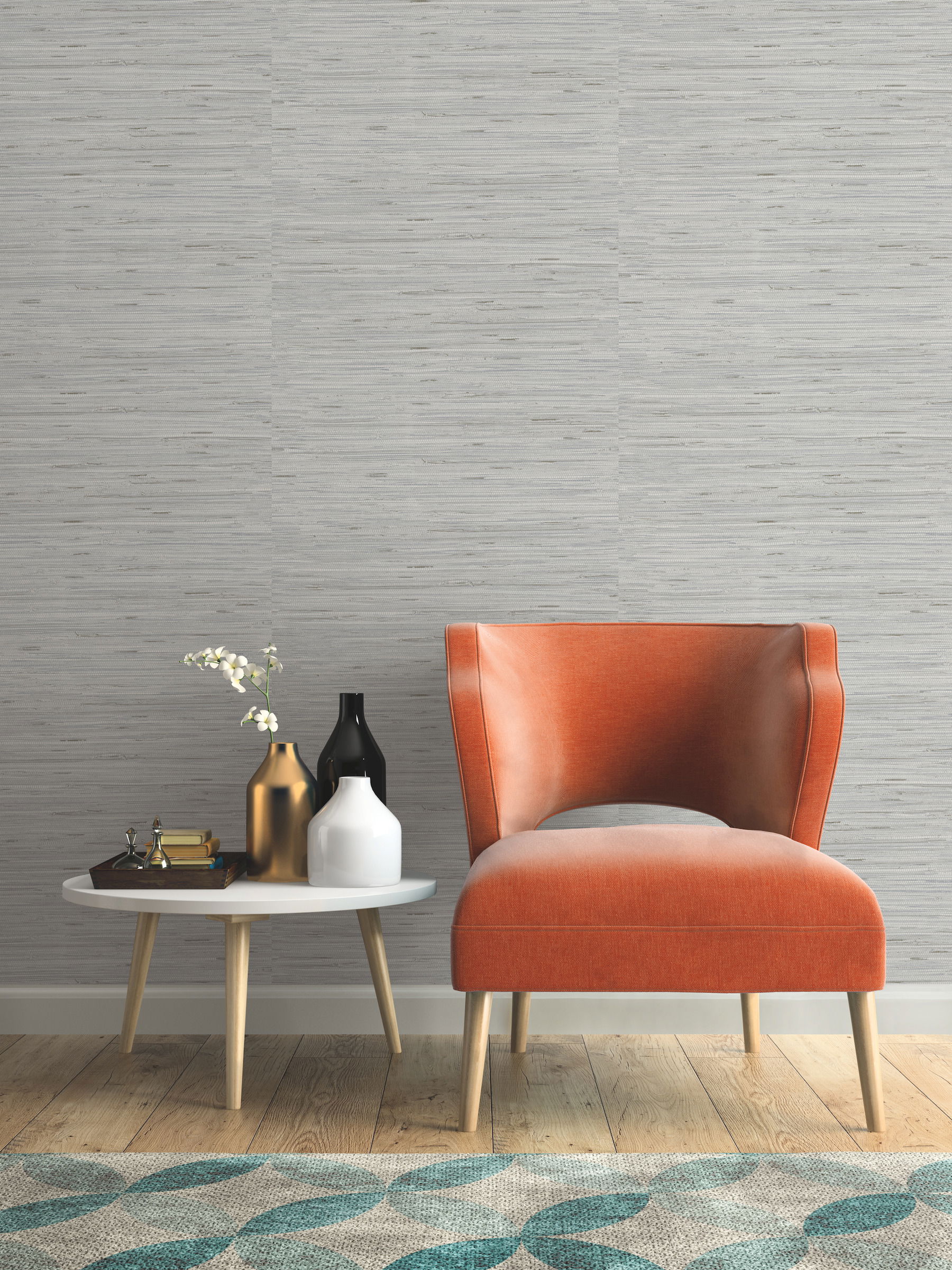 Lustrous Grasscloth Silver Wallpaper, by York Wall, 33' length x 1'9" width x 0.02" depth View 3