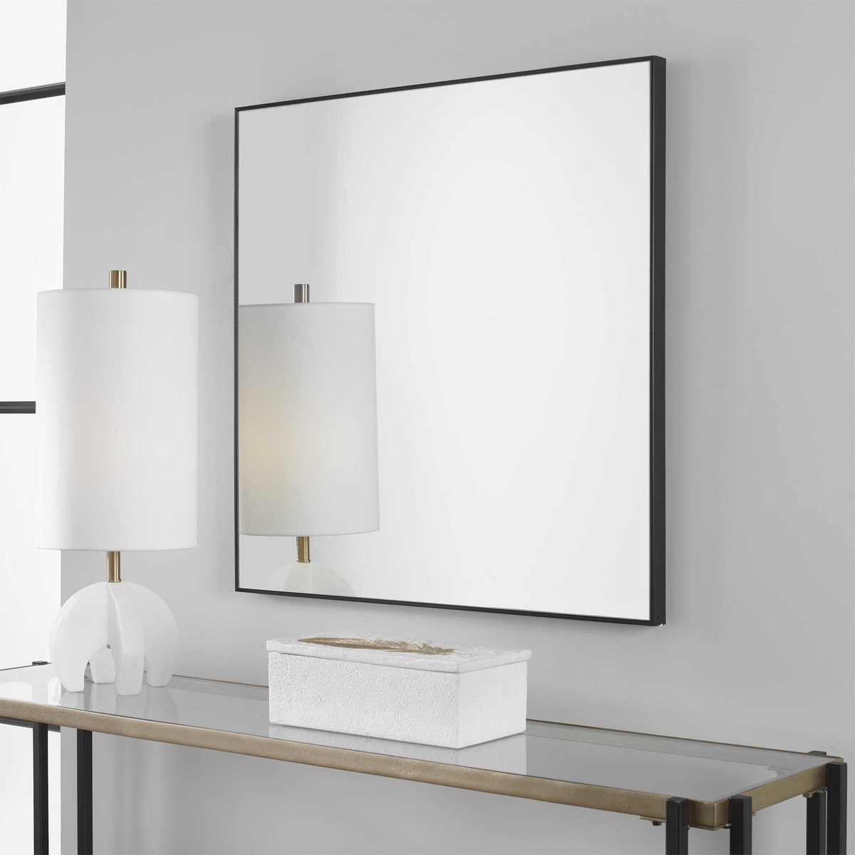 Alexo Black Square Mirror, by Uttermost, 28.5" width x 28.5" height x 1.25" depth View 4