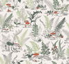 Mushroom Garden Toile Red & Green Wallpaper thumbnail 0