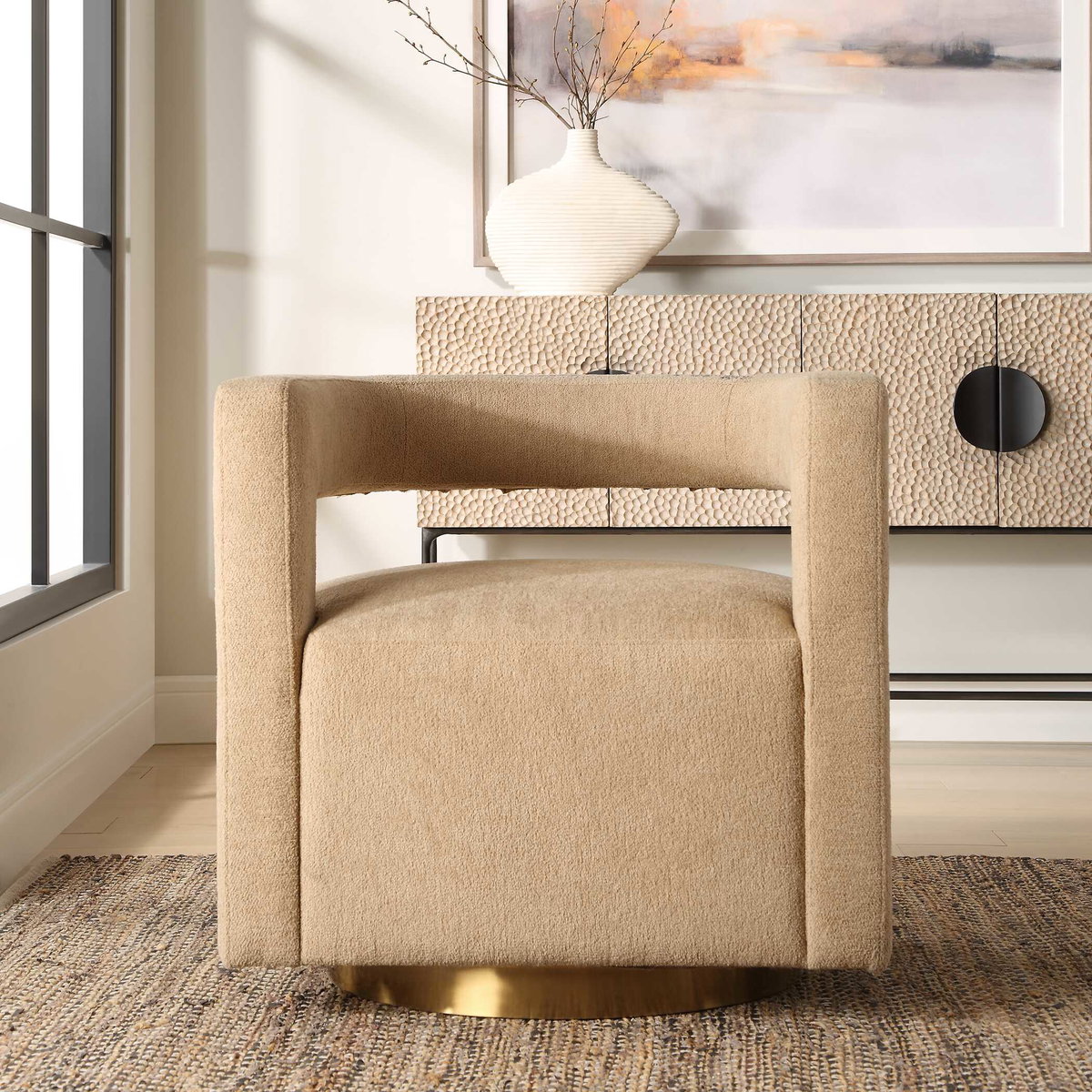 Grounded Modern Swivel Chair, Accent Chair by Uttermost, 28" width x 28" height x 30" depth View 4