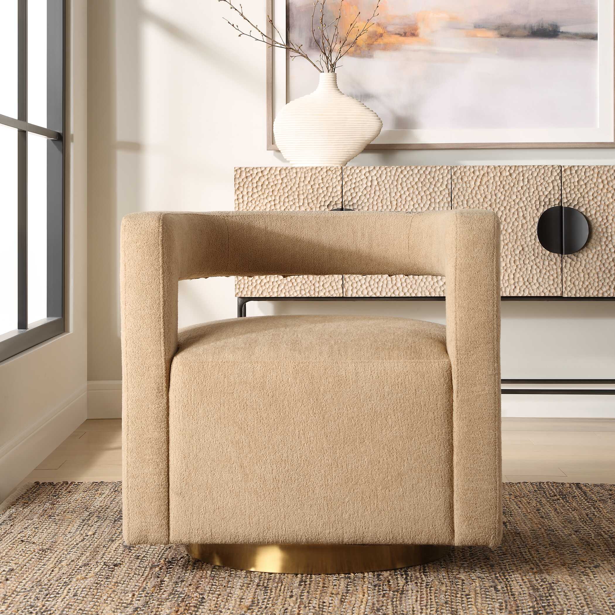 Grounded Modern Swivel Chair, Furniture by Uttermost, 28" width x 28" height x 30" depth View 4