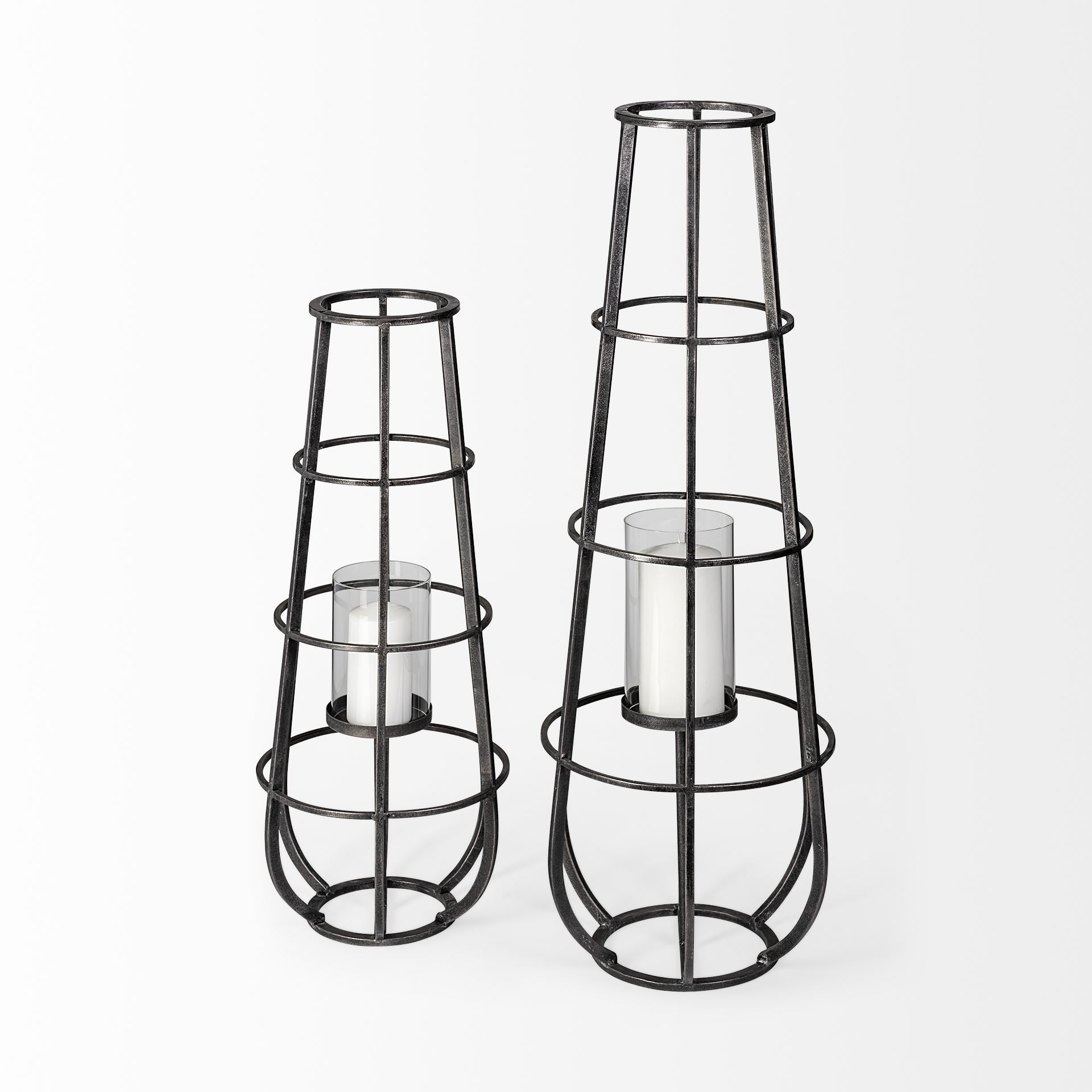 Bella Large Black Metal Cylindrical Cage Candle Holder Lantern, Lighting by Mercana, 14.17" length x 13.19" width x 39.96" height View 3